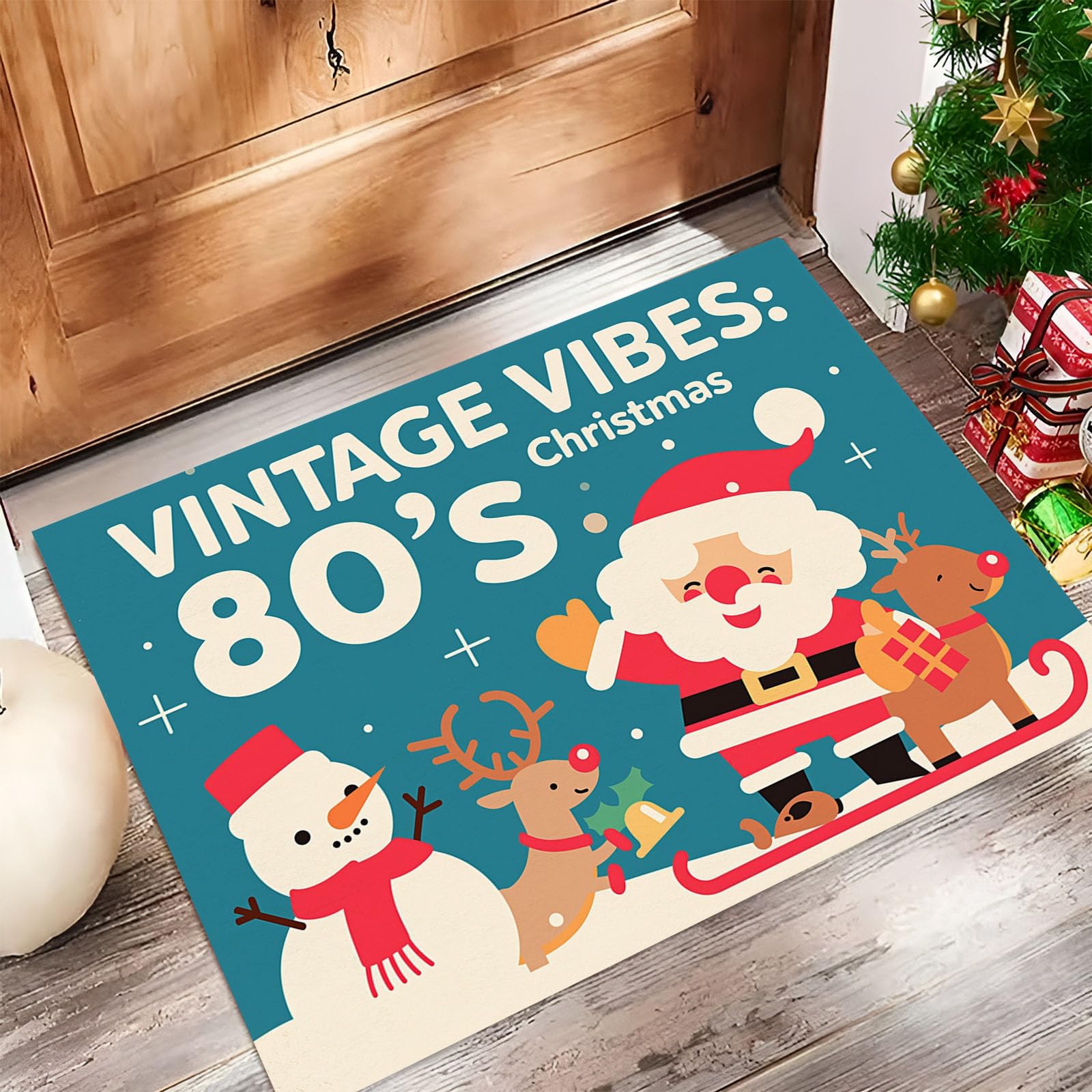 Felpudo de Mono Retro, Alfombra Papá Noel Renos Muñeco De Nieve para Entrada, Felpudo Entrada Casa 90x150cm, Alfombra de Puerta de Entrada, Lavables, Decorativo Casa, Azul
