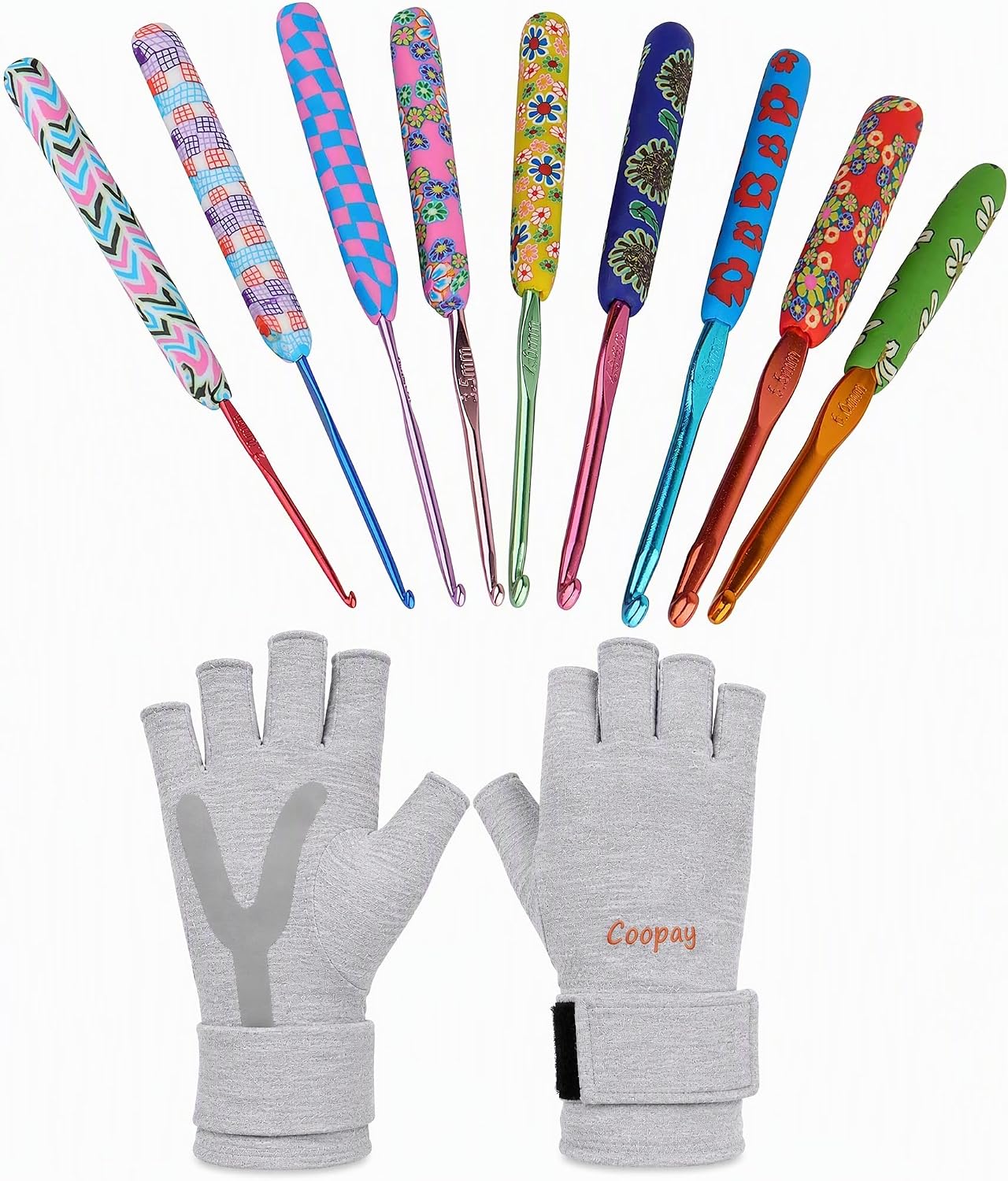 Coopay Crochet Hook Gloves and Warm Crochet Hook Set