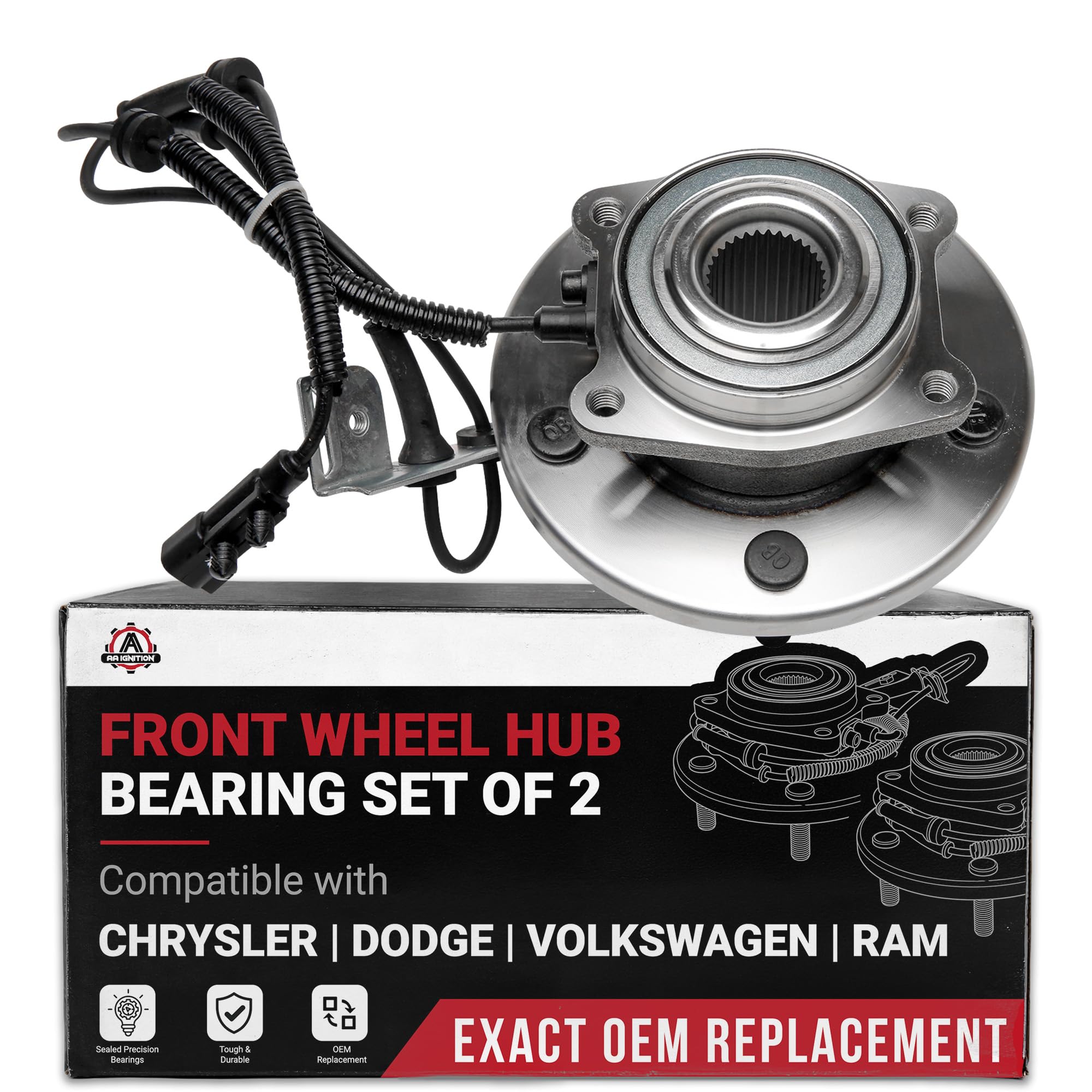 Front Wheel Bearing and Hub Assembly Set of 2 - Compatible with Chrysler, Dodge, Ram &amp; More - Town Country, Grand Caravan, C/V, Routan - Rear Wheel Bearing - Replaces 513273, ‚Äé513273, 930-617
