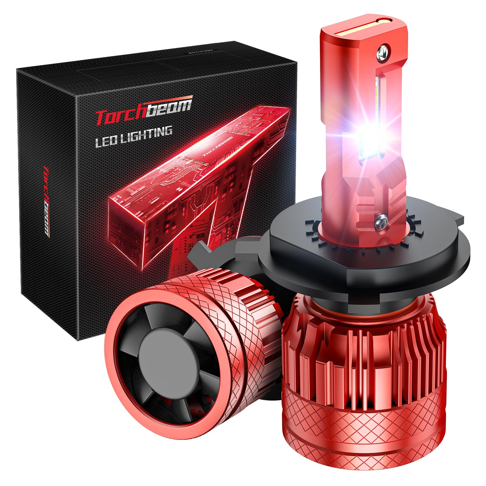 Torchbeam 9004/HB1 LED Bulbs, 1000% Brighter Super Bright 9004 Powersports Bulbs, 6500K Cool White, IP68, 60,000Hrs Lifespan, CanBus Ready, Plug-N-Play, Pack of 2