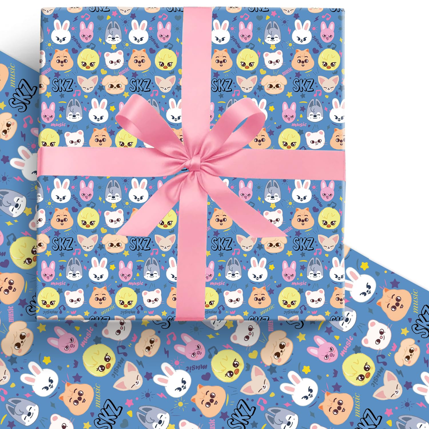 EYQQM Pack of 5 Skzoo Gift Wrapping Paper 20" x 30" Kraft Paper Wrapping Paper Sheets Pack for Kids Birthday, Christmas Party Storage Festive Decoration (Blue)