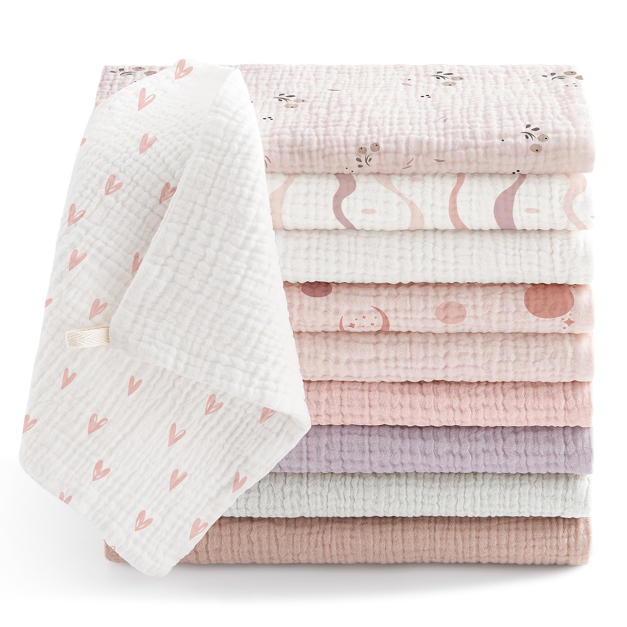 Bearmoss10 Stück Baby Musselin Waschlappen Moltontücher 100% Baumwolle Weiche Spucktücher Baby,Atmungsaktiv und Extrem Saugfähig Musselin Tuch für Saugstark Mulltücher 25 x25cm(Rosa-Violett)