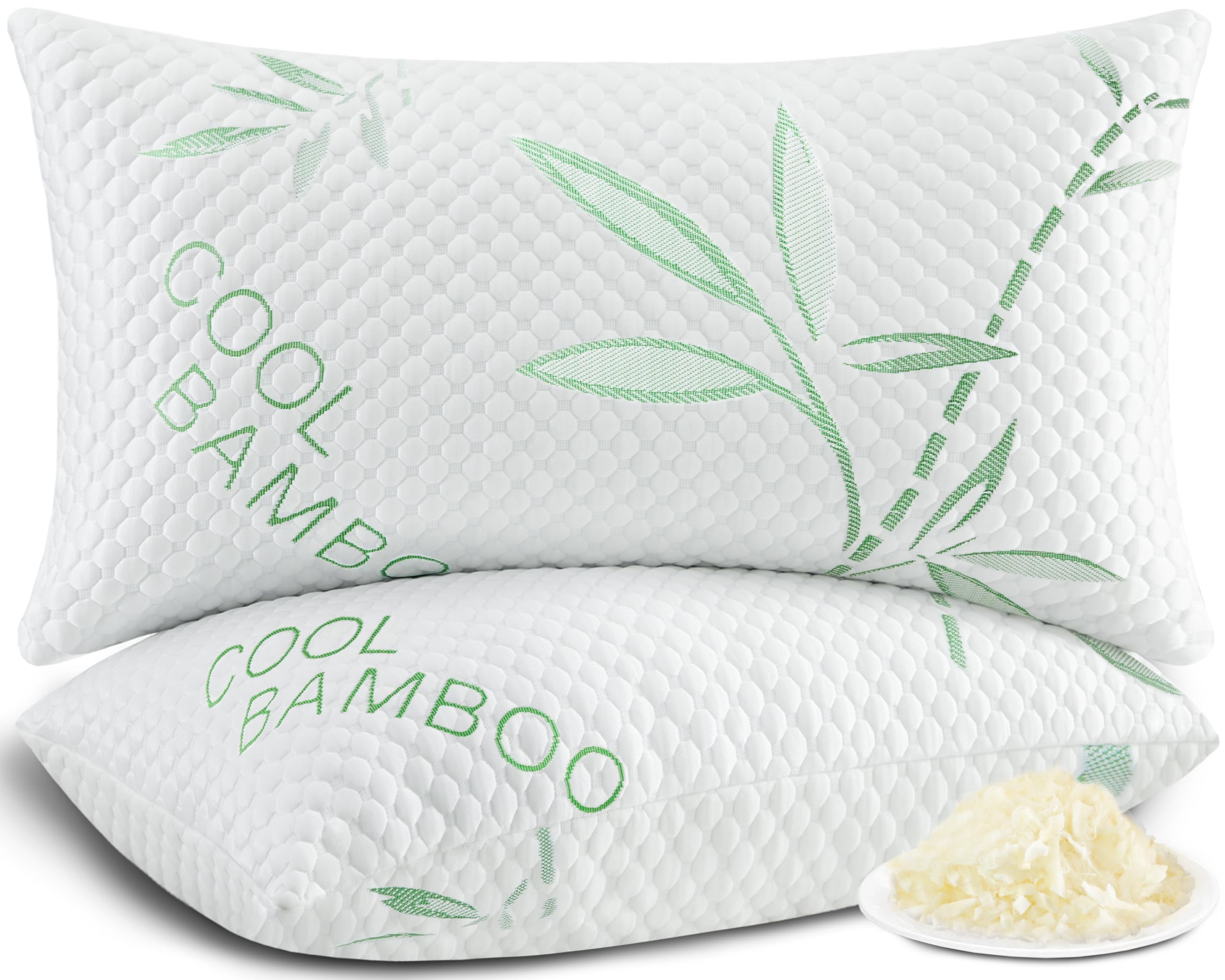 DGPEAR Shredded Memory Foam Pillows Cooling Pillows King Size Set of 2 Adjustable Firm Bamboo Bed Pillows for