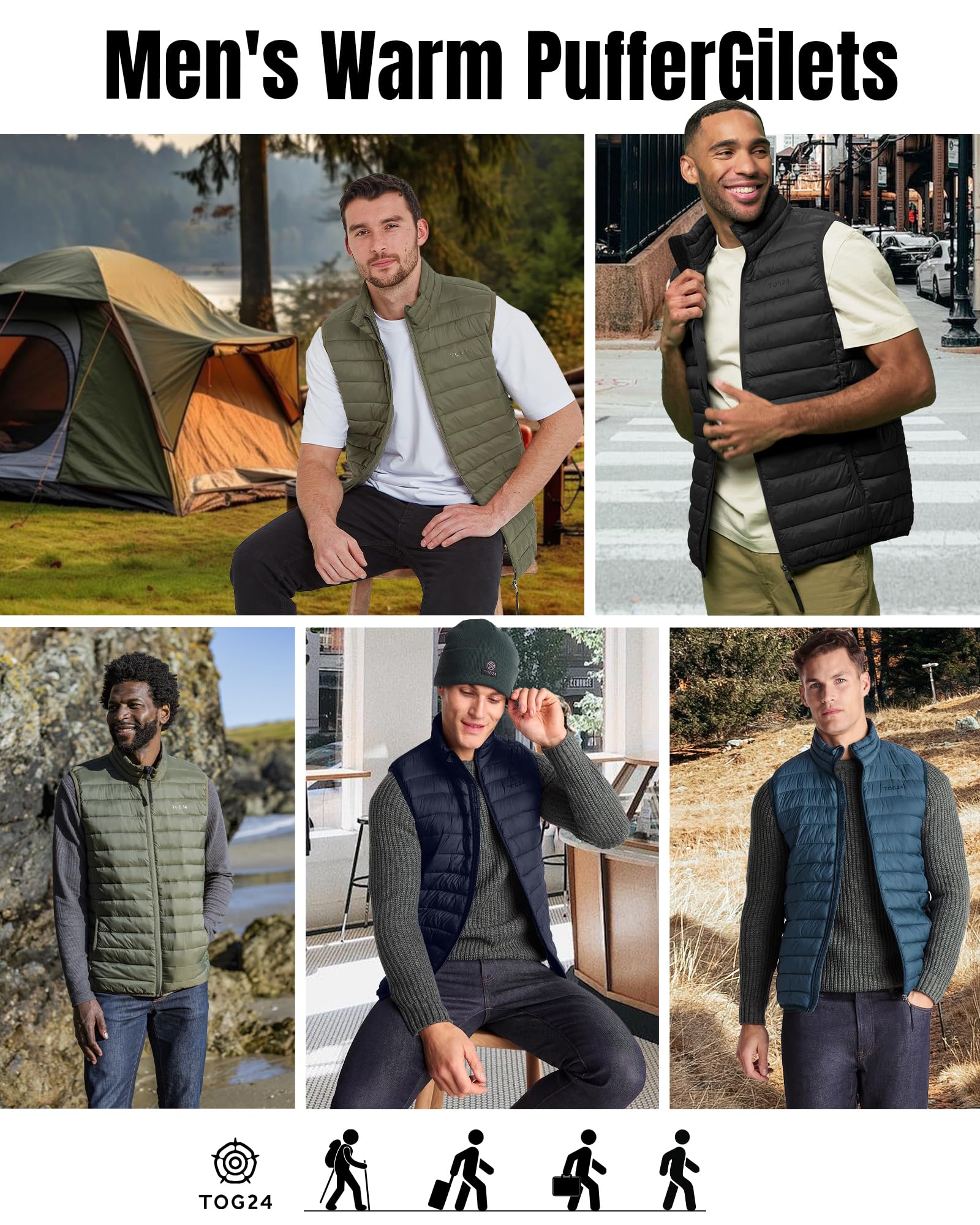 TOG24 Herren Steppweste Outdoor Übergangswesten Leicht Sportwesten Ärmellos Pufferjacke Bodywarmer für Männer Laufen Golf Wandern Reiten