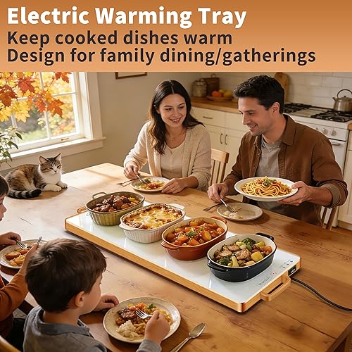 Miniatura 2 de Bandeja térmica eléctrica (L 32 x 12 pulgadas), calentadores de alimentos para fiestas, bufé con termostato y calefacción de superficie completa,