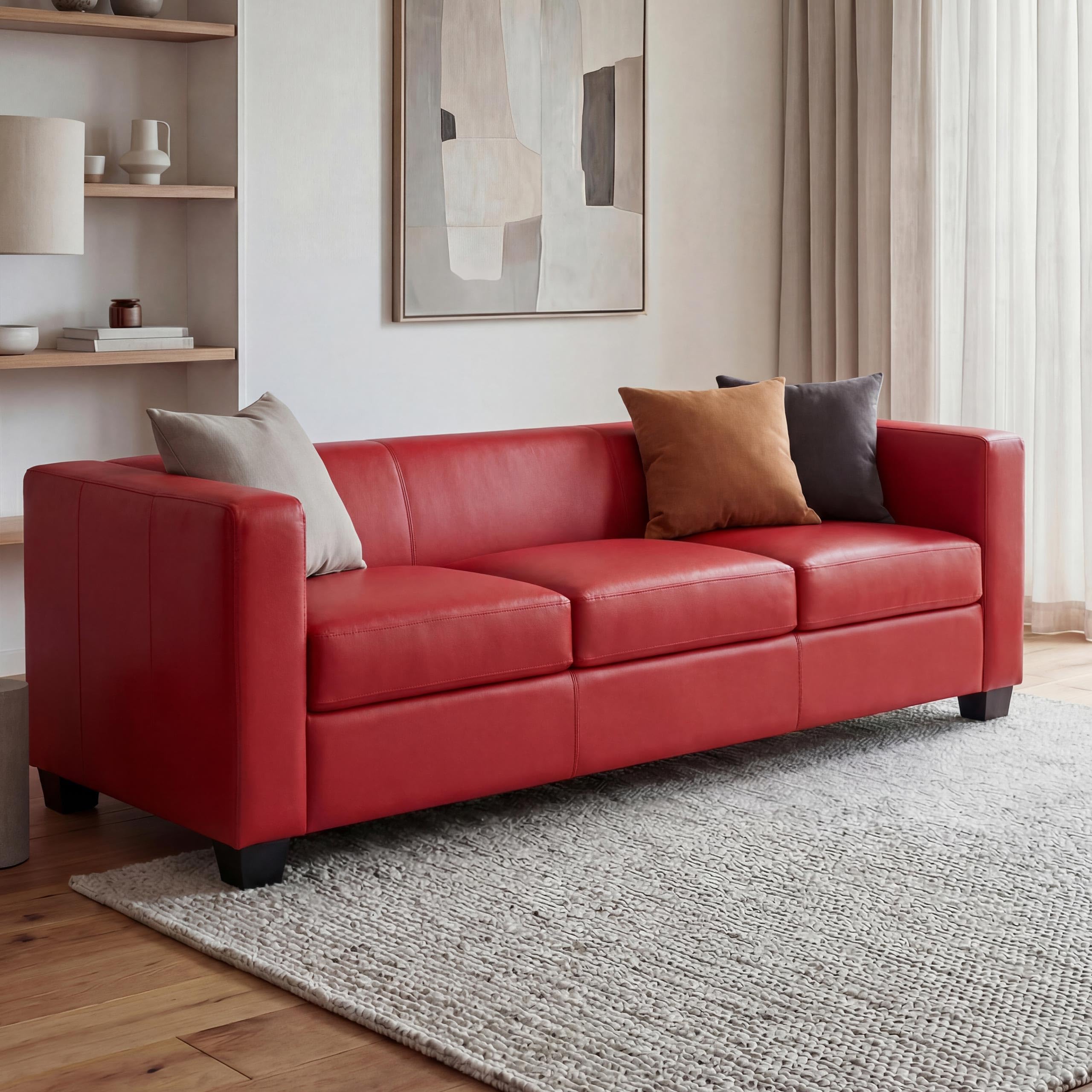 Mendler Divano Sofa 3 posti Lounge Moderno Elegante Serie Lille M65 75x191x70cm - Pelle Rosso