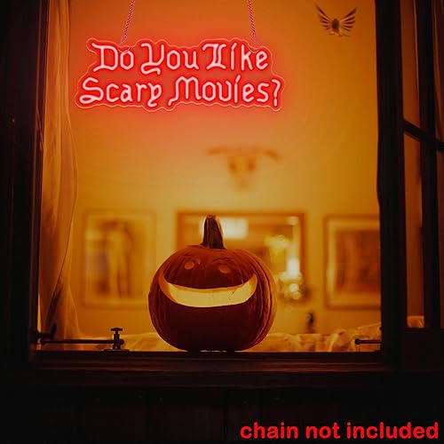 Miniatura 7 de Letrero de neón con texto en inglés "Do You Like Scary Movies", luz de neón LED para decoración de fiesta nocturna de películas, sala de terror,