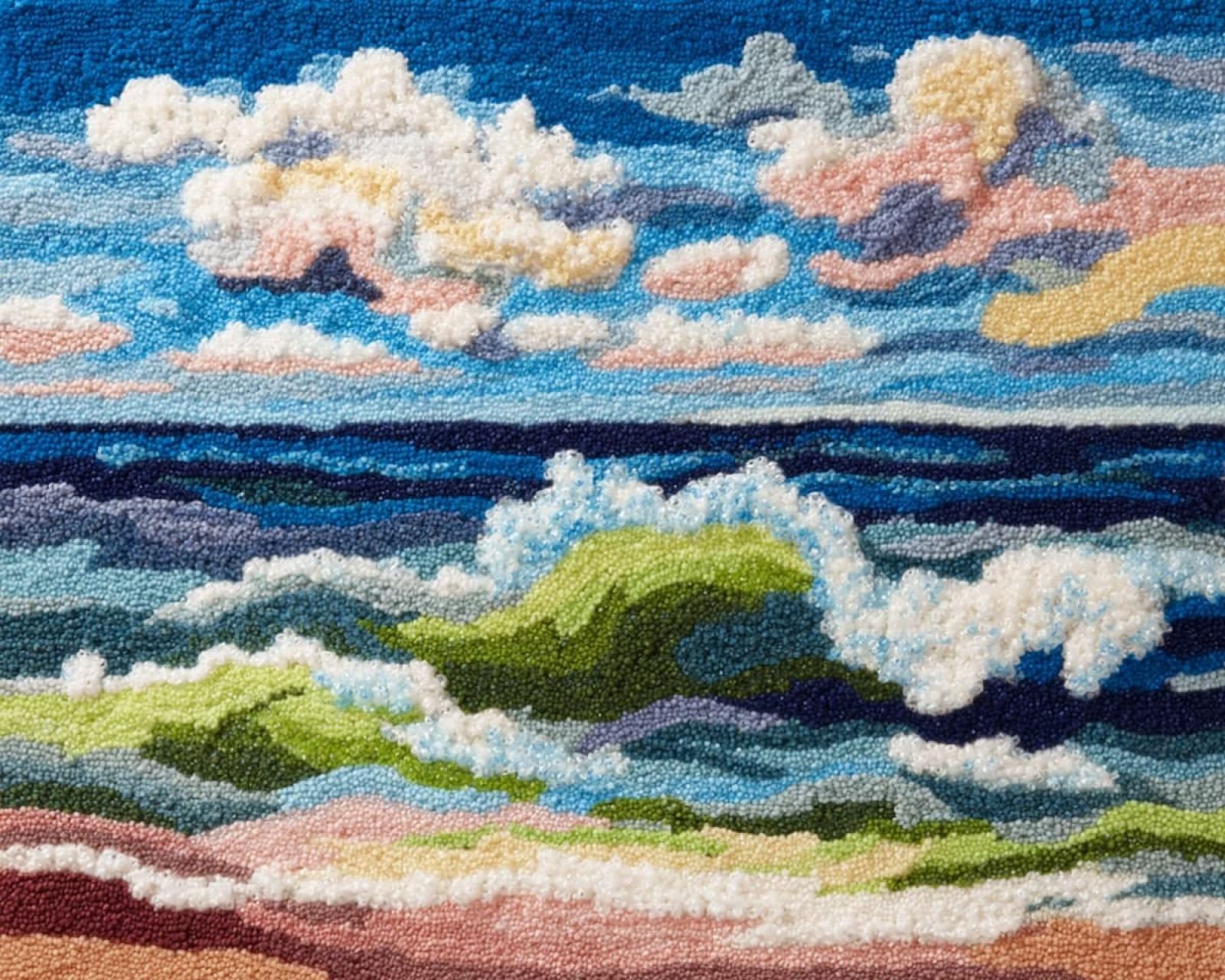 Wallphantom Latch Hook Rug Kits,Wave Landscape,DIY Crochet Rug Making Kit for Adults Kids,3D Cross Stitch Carpet Embroidery Needlework Crocheting for Home Decor,60x90cm
