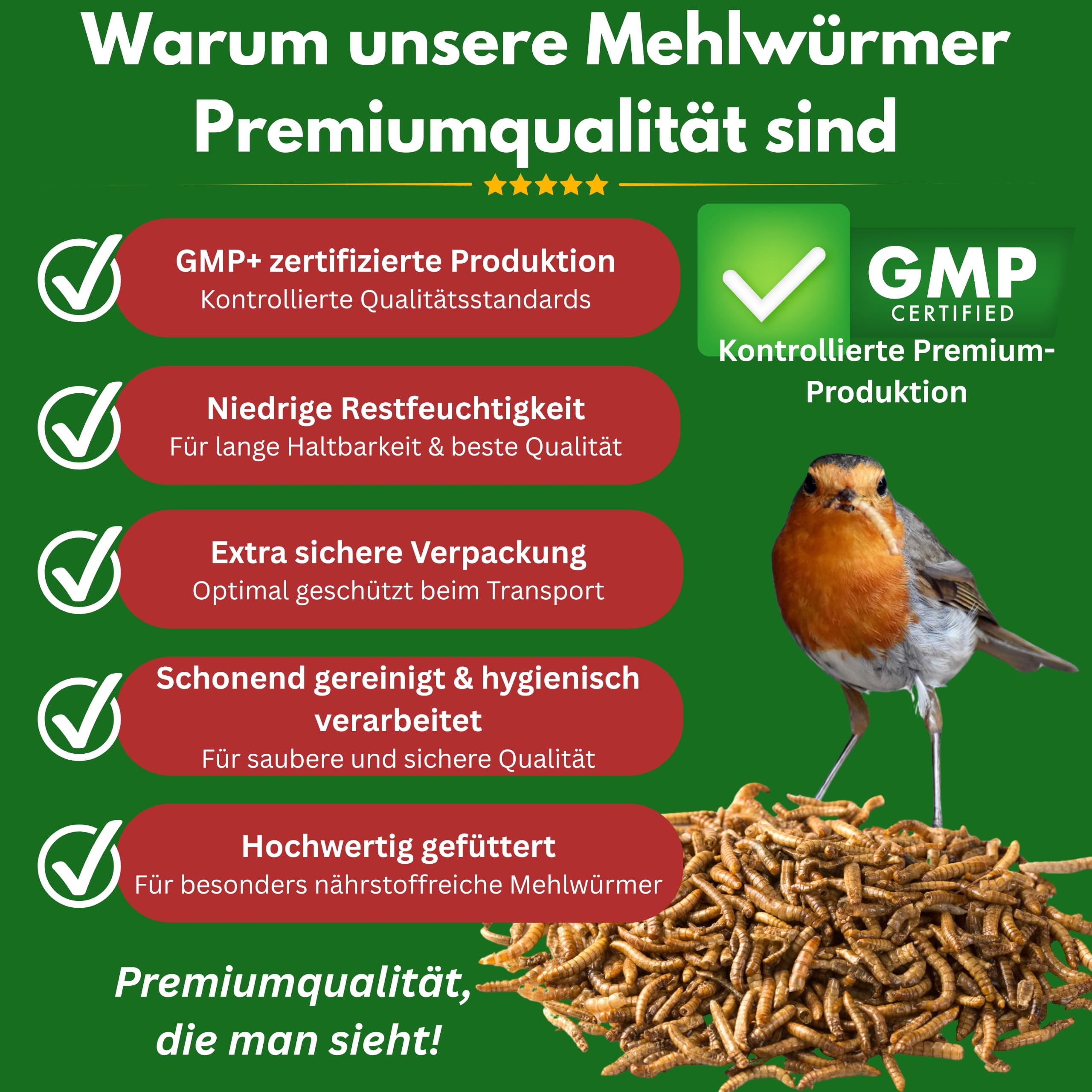 Mehlwürmer getrocknet 5 kg – Premium Einzelfuttermittel für Wildvögel, Ergänzung zum Vogelfutter – Proteinreicher Snack für Fische, Reptilien & Nager – Ganzjahresfutter für Igel & Eichhörnchen