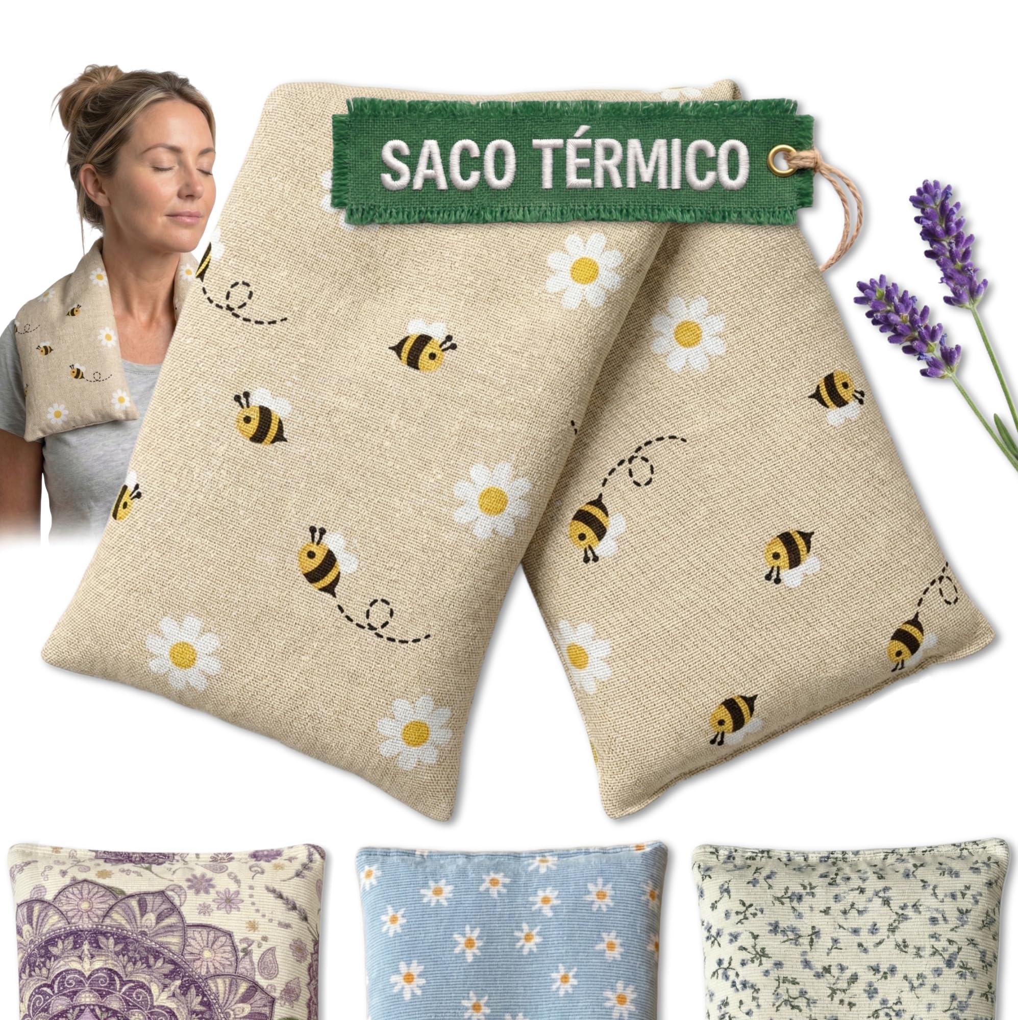 Saco Semillas Microondas Termico 45x14cm Aroma Lavanda - Bolsa Semillas Calor Microondas - Cojin para Dolor Cervical y Lumbar - Saquito Menstrual - Almohadilla Calor y Frio - Hecho a Mano (Mandala) — view 7