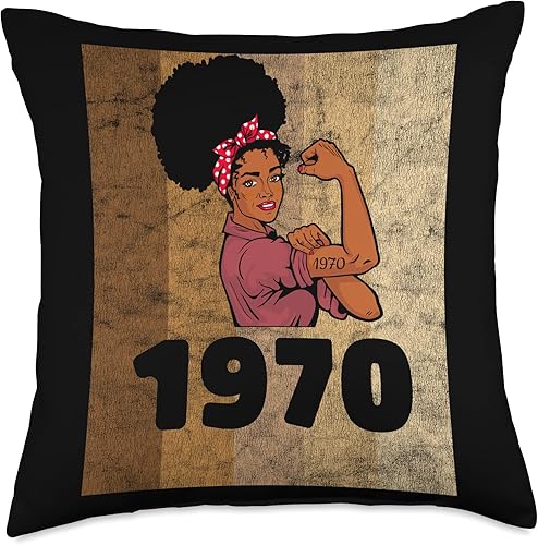 Black Pride Melanin Queen African American Gifts Vintage 1970 Limited Edition 53rd Birthday Afro Girls Women Throw Pillow 18x18 Multicolor