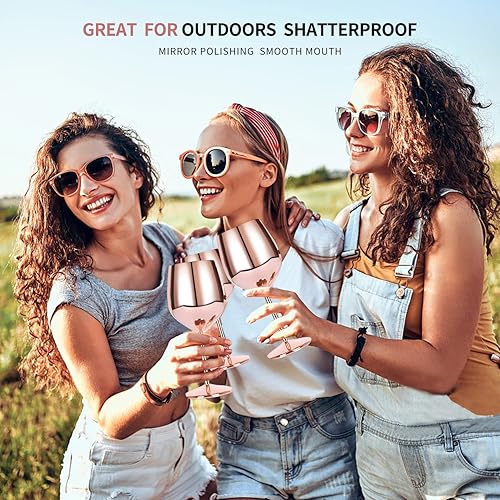 Miniatura 4 de VERISA Copas de vino de oro rosa, copa de vino de acero irrompible de 18 onzas, copas de vino de metal inastillables para exteriores, picnic,