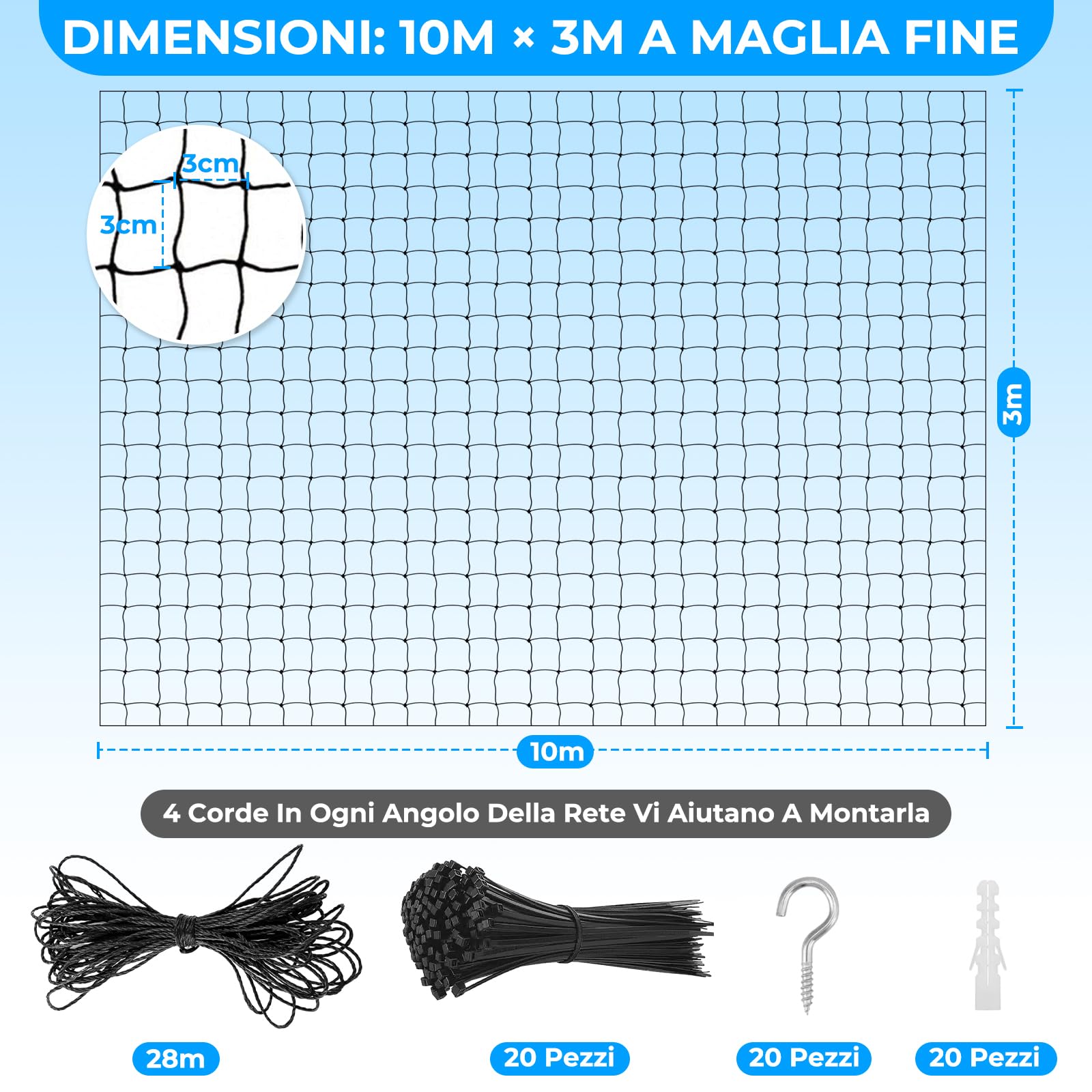 Rete per Gatti per Balcone e finestre, Rete Protettiva per Balcone, Rete da Balcone per Gatti, Rete Protettiva Trasparente per Gatti per balconi e finestre (10x3m)