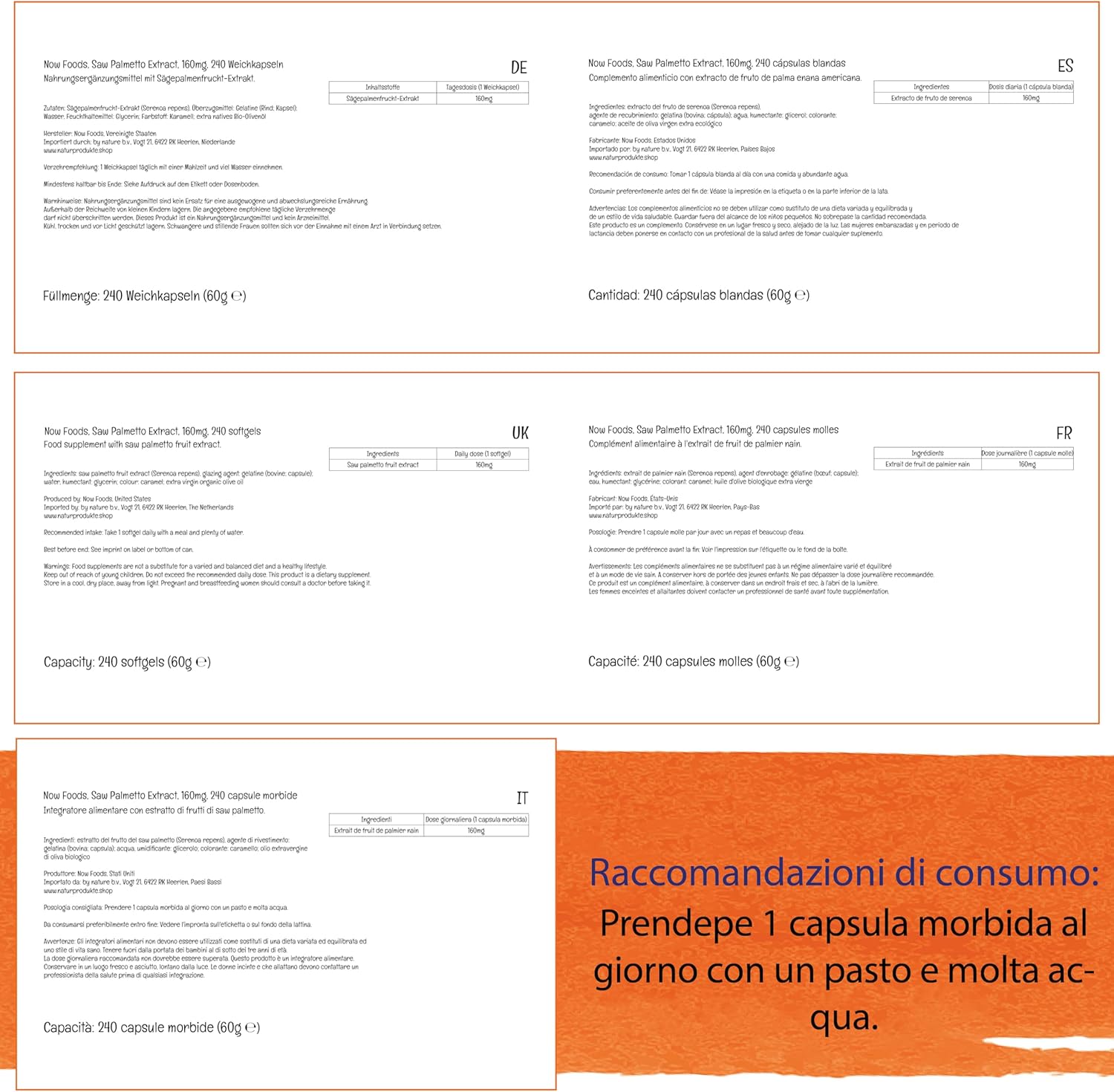 Now Foods Saw Palmetto Extract, 160mg, 240 Softgels, 6 81QI3VN1YIL. AC SL1500 -