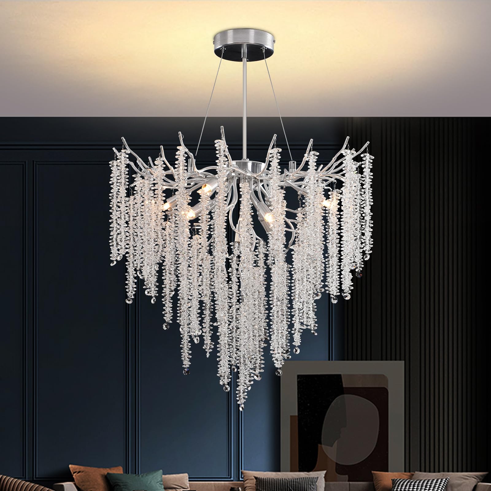Lámpara de Araña Moderna de Cristal, Lámpara de araña de cristal con forma de rama de árbol para Comedor, Dormitorio, Sala de Estar