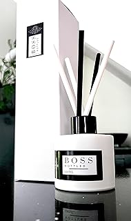 Boss Bottled Reed Diffuser 100ml. Premium aftershave reed diffuser. Complete with 5 extra chunky reeds. Gift Boxed. Stunning Matte whire design