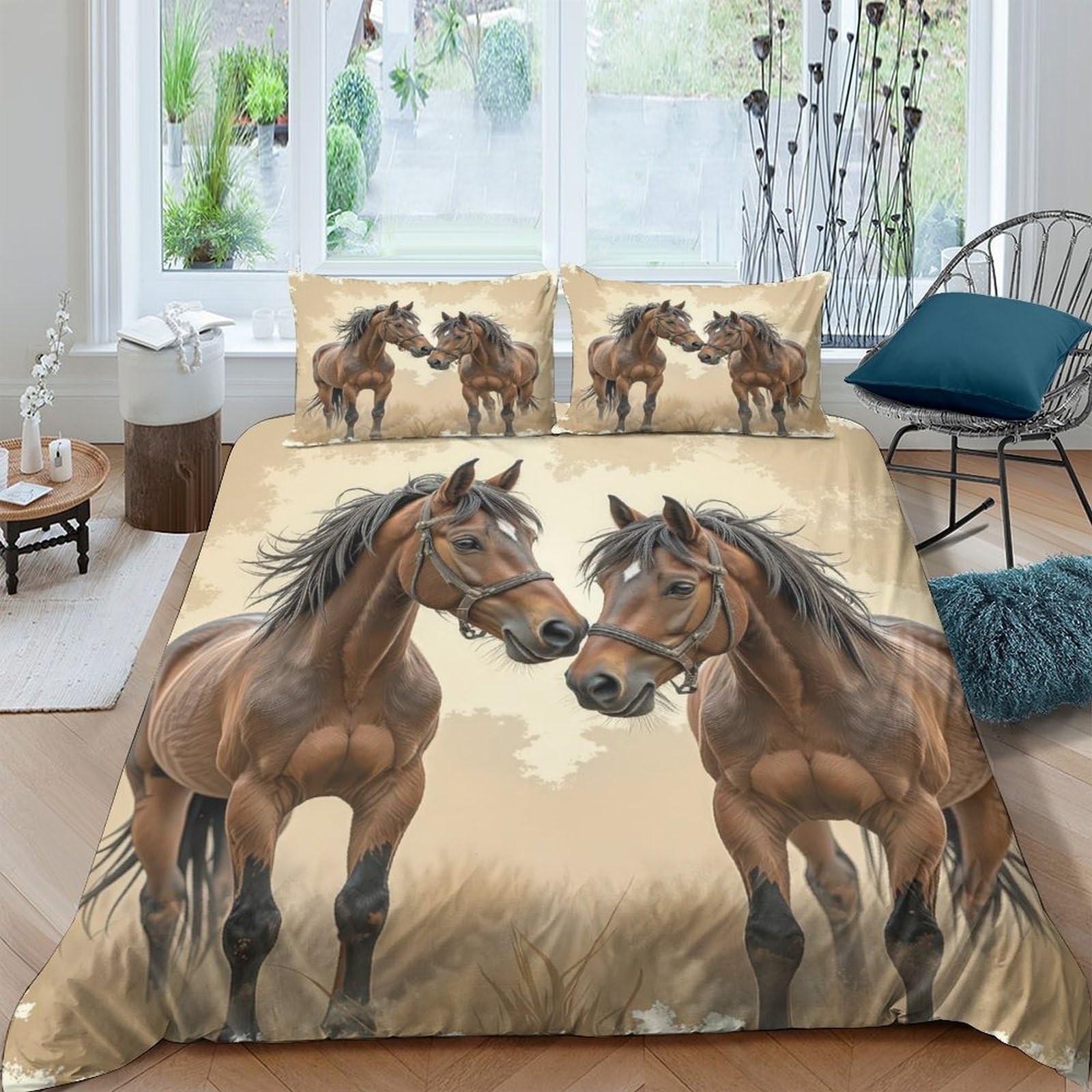 Ctjqhvkz Style-2 3D Printed Brown Horse Fitted Sheet Microfiber Soft Breathable Wild Grassland Bed Cover For Bedroom Guest Room Mattress Protection Single（135X200cm）