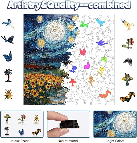 Miniatura 2 de Leodozzio Rompecabezas de madera para adultos, rompecabezas de casa Starlight de 200 piezas - 0.197 in de grosor, 11.2 x 11.2, rompecabezas de forma