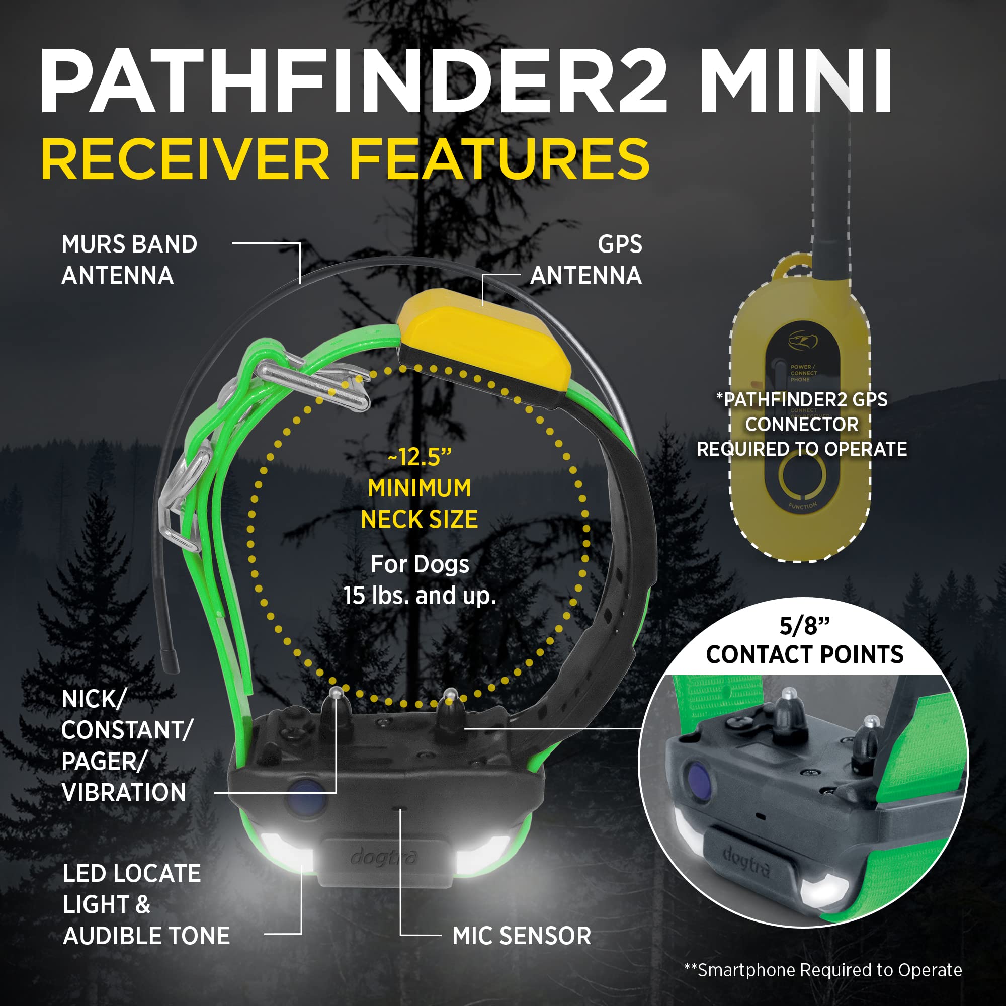 Dogtra PATHFINDER 2 MINI Additional Receiver Dog GPS Tracker e Collar Black LED Light No monthly fees Free App Waterproof Smartwatch control Satellite Real Time tracking long range Smartphone required - image 2