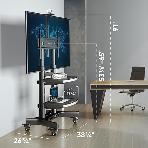 Miniatura 4 de ONKRON Soporte de TV móvil para televisores de 32 a 65 pulgadas de hasta 110 libras, soporte de TV de altura ajustable con ruedas máx. 600 x 400
