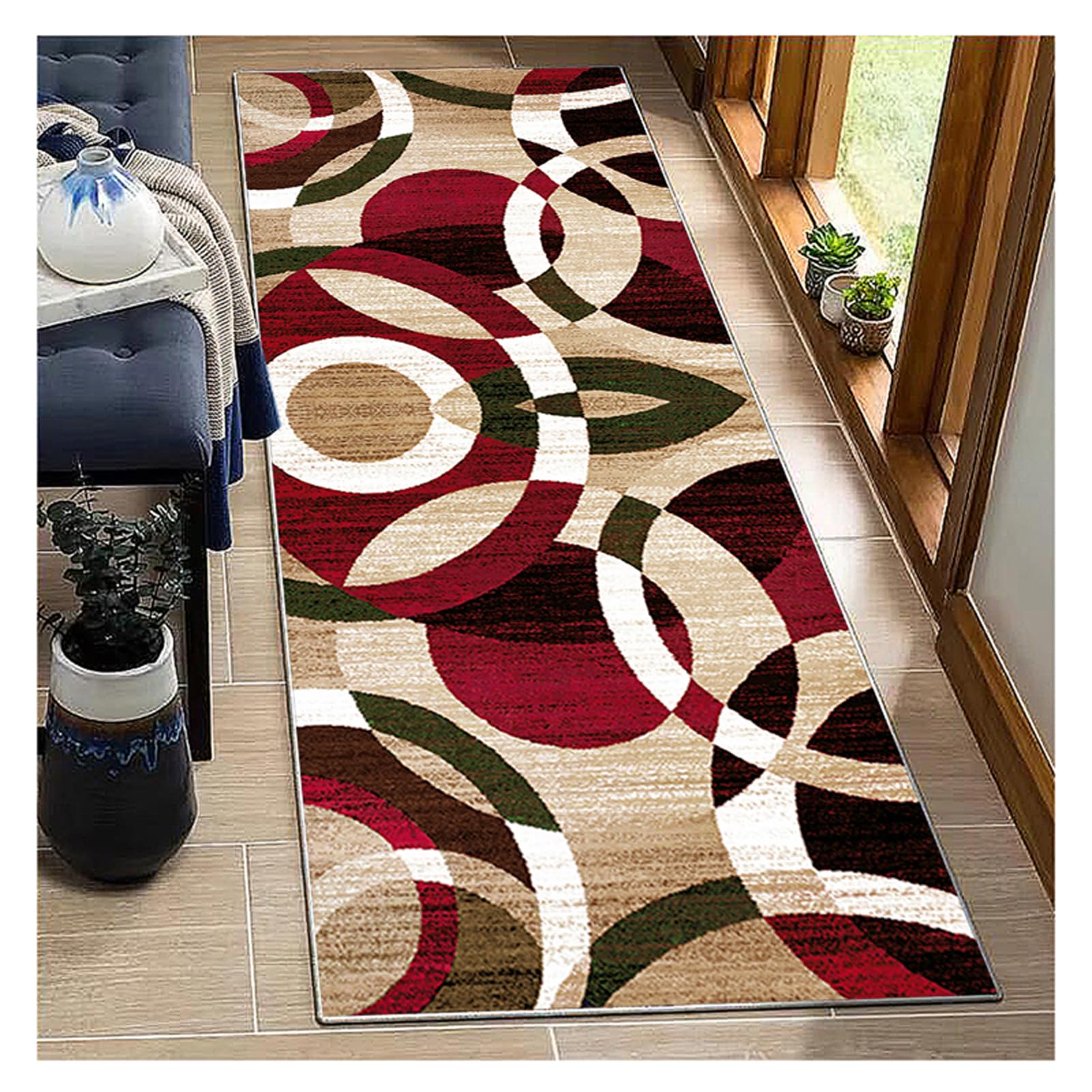 BORKOY Hallway Runner Rugs Carpet red and brow Geometry Washable Non Slip Kitchen Hall Long Door Mat Rug 80x500cm,Width 40cm 50cm 60cm 70cm 80cm 90cm 100cm 120cm — image 1