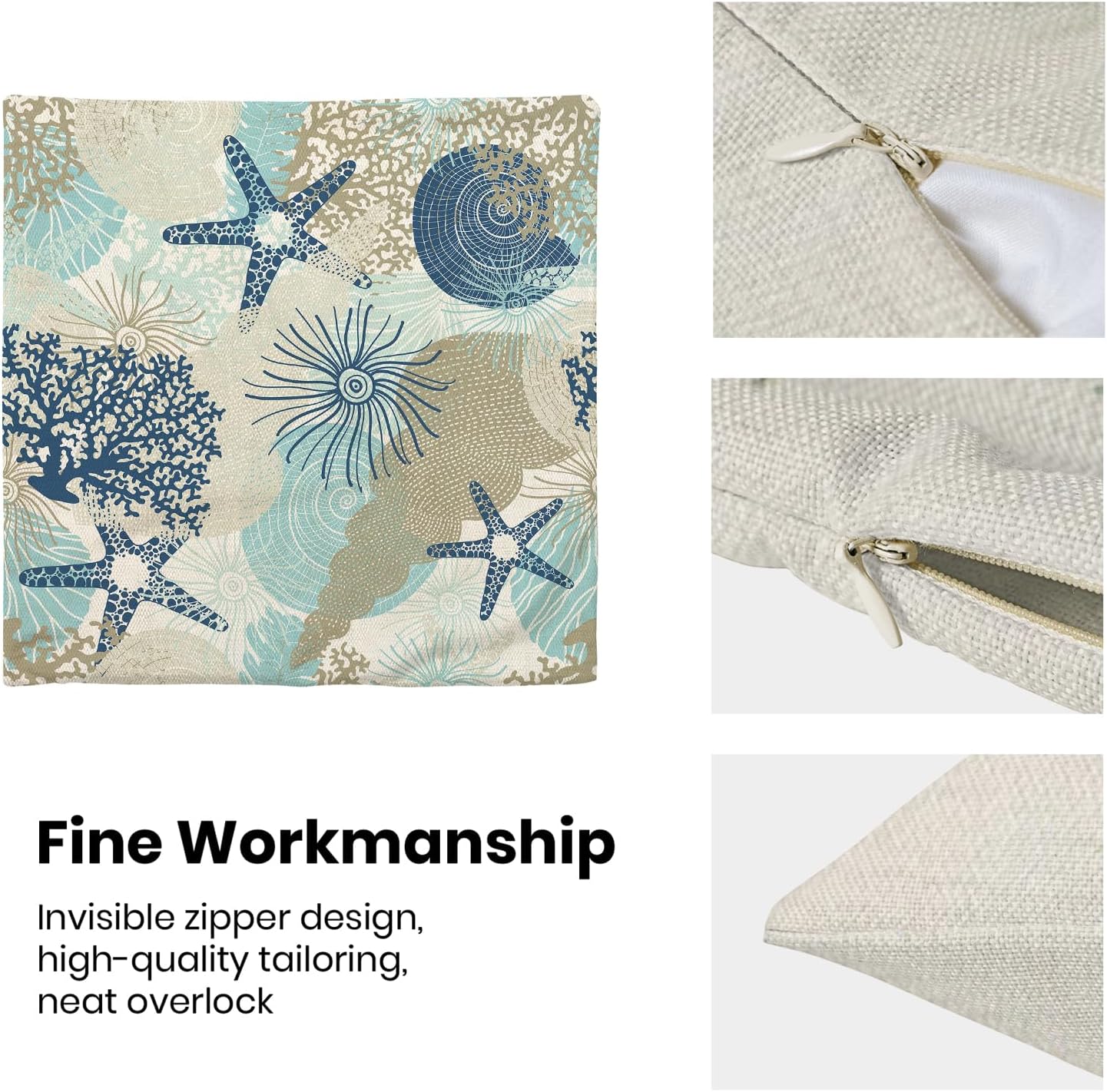 CXMEIFLY Coastal Pillow Covers 18x18 Inch Set of 2 Starfish Ocean Themed Beach Decor Throw Pillows Turquoise Navy Blue Beachy Nautical Summer Outdoor Decorative Cushion Cases for Couch Decorations - Image 6