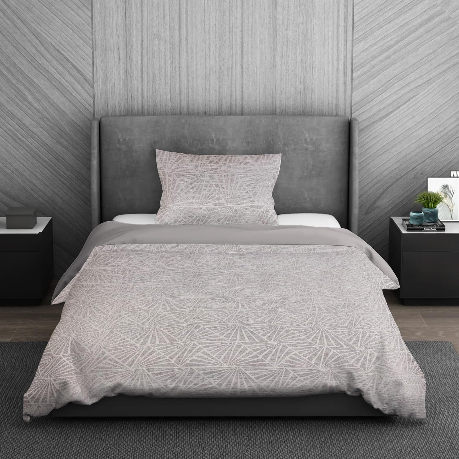 Sleepdown Ivory Super Soft Geometric Luxury Lurex Jacquard Deco Easy Care Cosy Duvet Cover Quilt Bedding Set With Pillowcase - Single (135Cm X 200Cm) 5056242801344