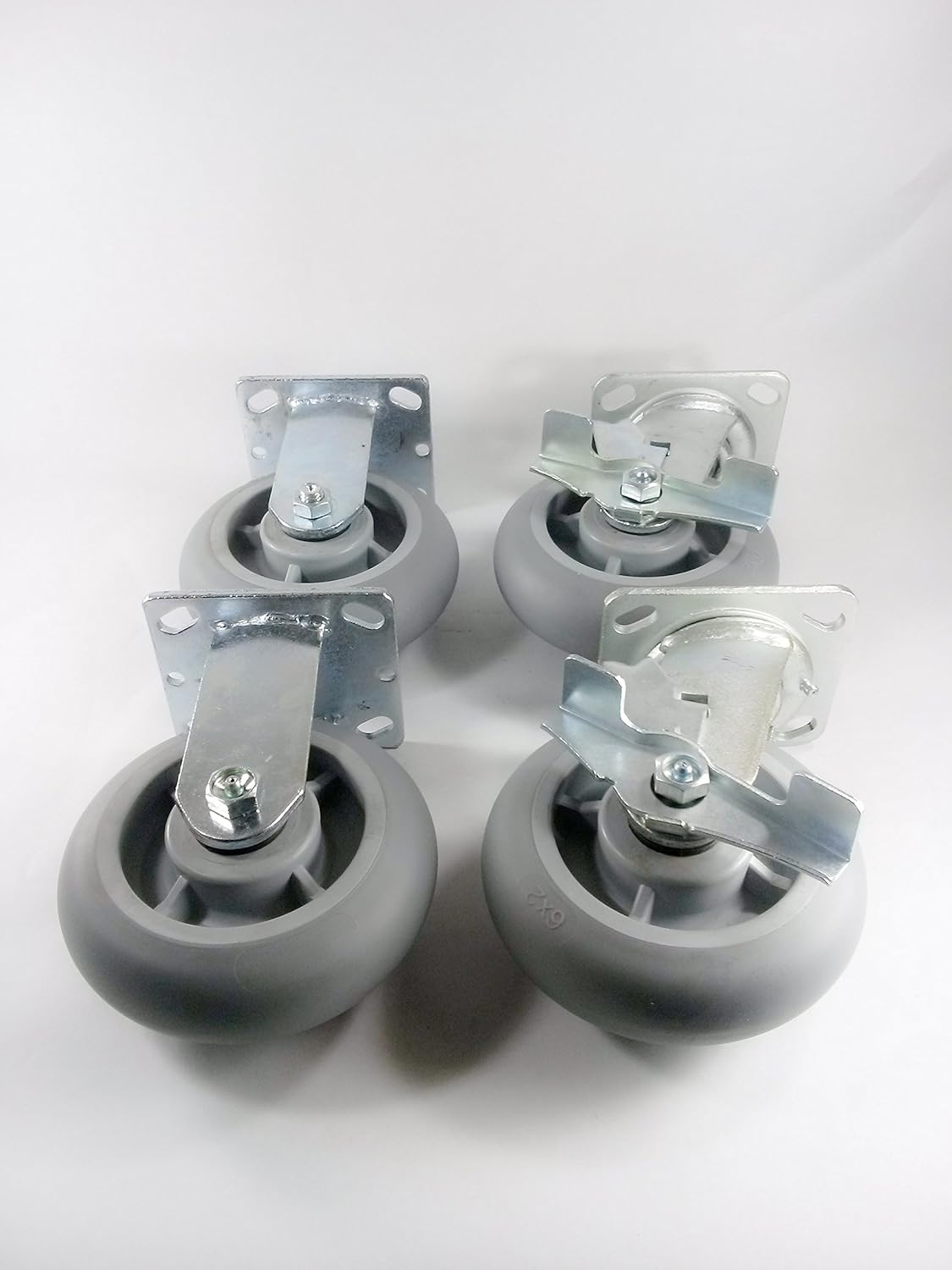 6" X 2" Non-Marking Rubber Caster (Round) - Rigid (2ea) & Swivel with Brake (2ea)