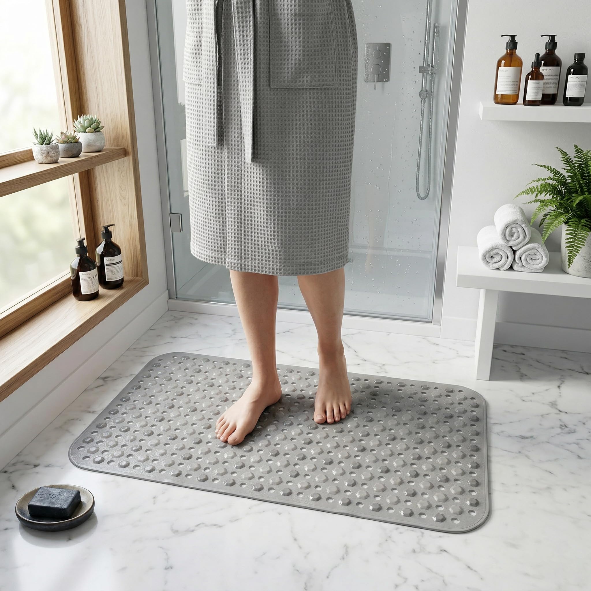 RR Rugs Diamond Shower Bath Mats - Washable Non Slip Anti Mould Rubber Bathmat with Suction Cups for Bathtub and Bathroom (Grey, 40x100 cm)
