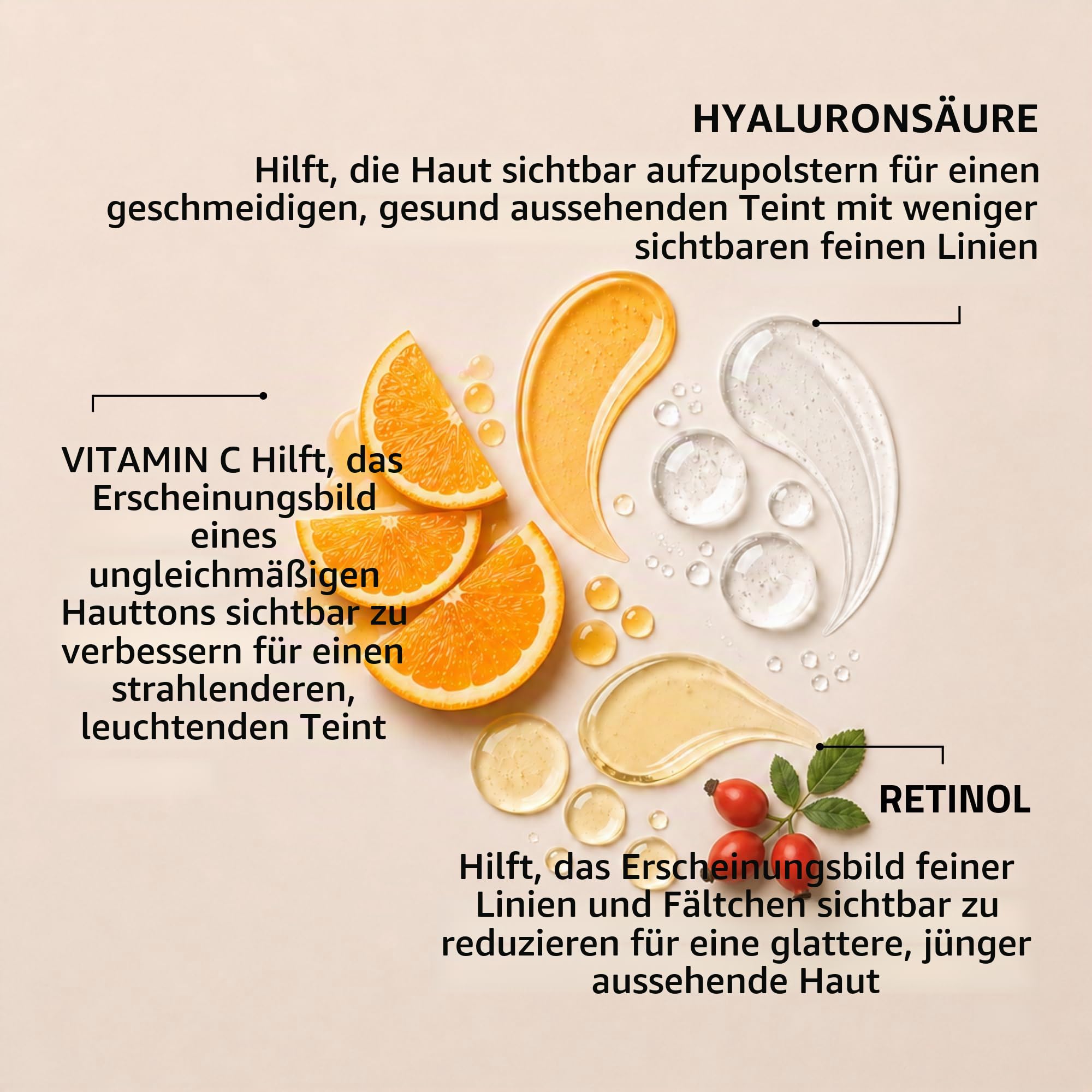 YEOUTH Vitamin C, Retinol & Hyaluron Serum - 3x30ml Gesichtsserum Set - Frauen & Männer Set - Hyaluronic Acid Retinol & Vitamin C für Gesicht
