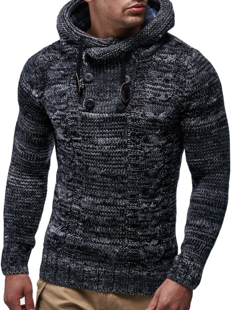 Leif Nelson Herren Strickpullover mit Kapuze/Hochwertiger Winterpullover im Regular Fit Schnitt, ideal für Casual und Business-Looks, in vielfältigen Größen und Farben verfügbar