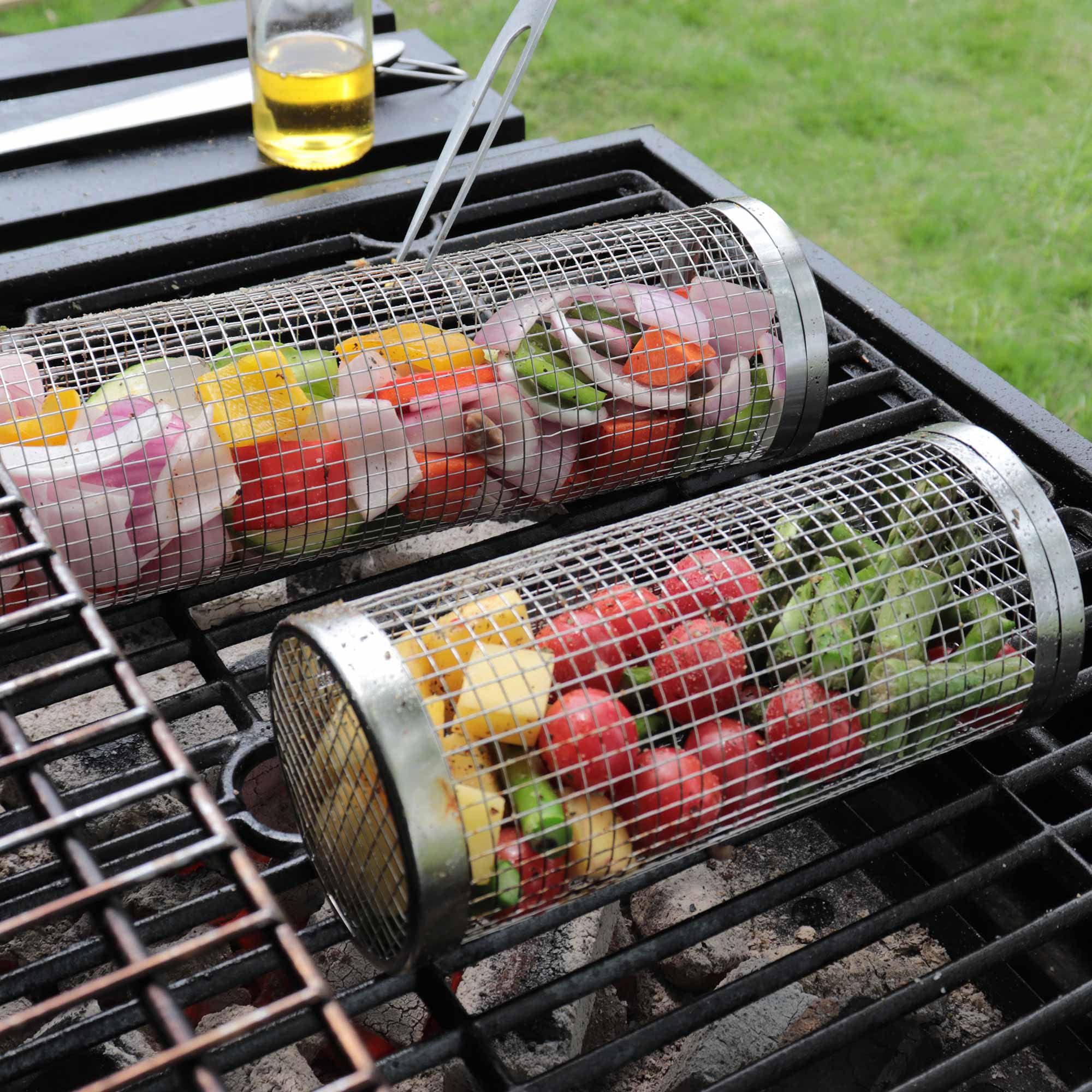 Grillart® Bandeja Y Cesta Para Barbacoa De Acero Inoxidable – Universal Para Verduras, Pescado Y Brochetas, Apto Para Lavavajillas