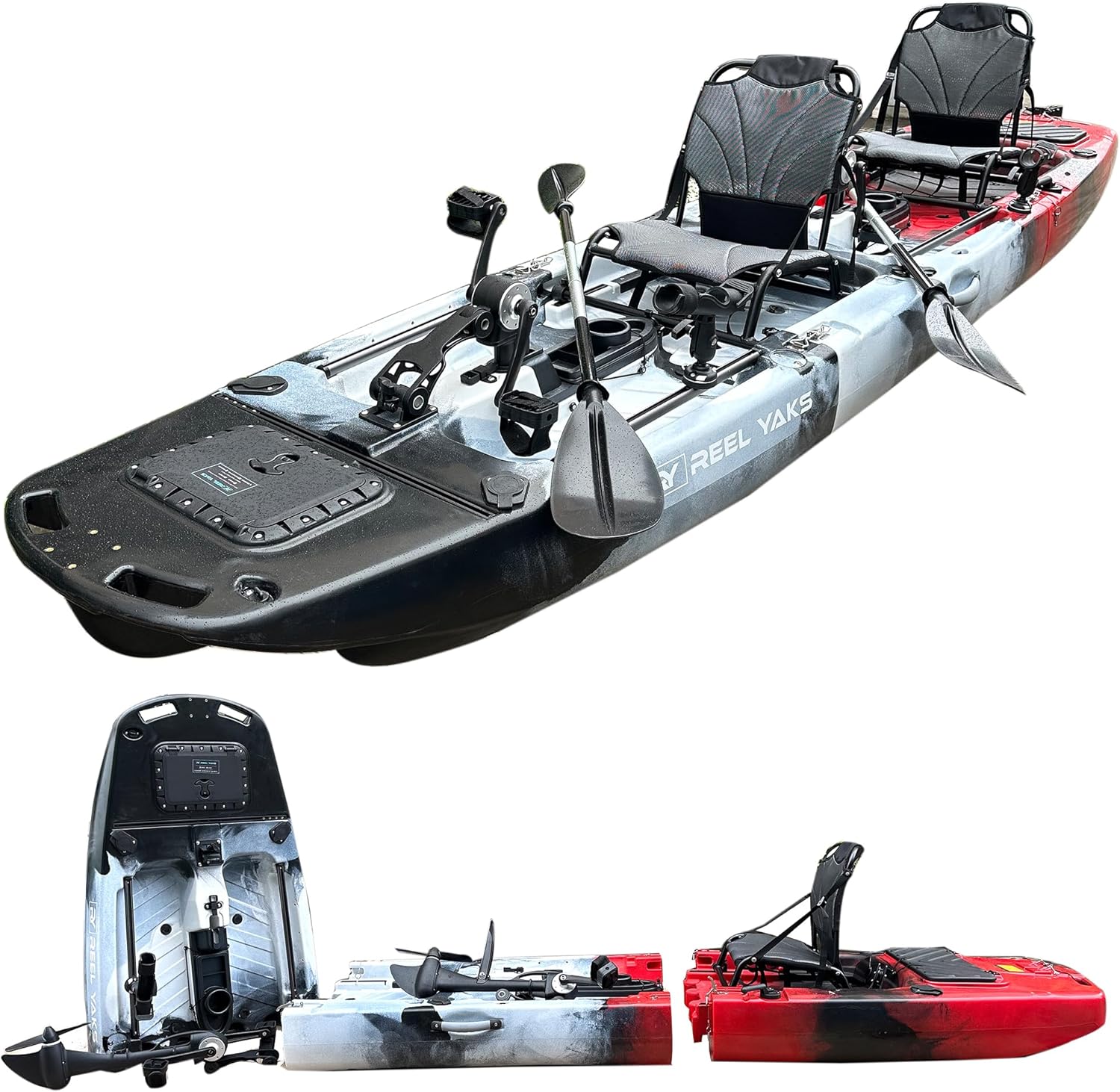 14ft Reel Yaks Raider Modular Kayak | Go Tandem or Solo | Propeller Drive Pedal Fishing Kayak | 530lbs Capacity | 3 Piece 14ft Reel Yaks Raider Modular Kayak | Go Tandem or Solo | Propeller Drive Pedal Fishing Kayak | 530lbs Capacity | 3 Piece