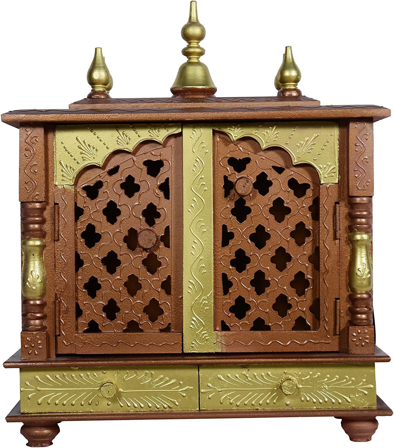 Jodhpur Handicrafts Mango And Mdf Wood Home Temple Showpiece, 20x12x24 Inch, Copper And Golden