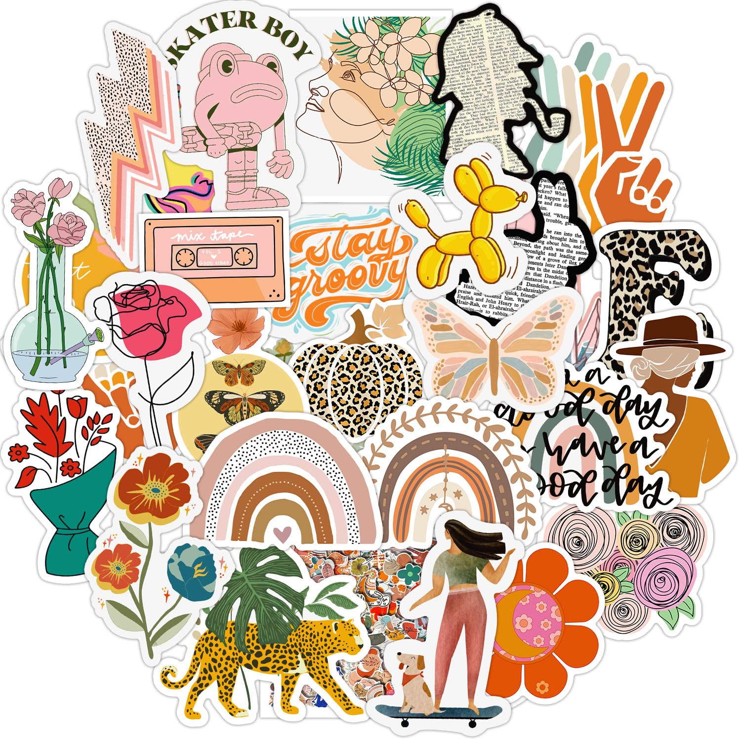 Boho Stickers 100 Pcs Minimalism Aesthetic Sticker Pack,Stickers for Children Teens Adults,Waterproof Vinyl Stickers for Laptop Water Bottle Skateboard Scrapbook Journal Diary Guitar Planner PC etc