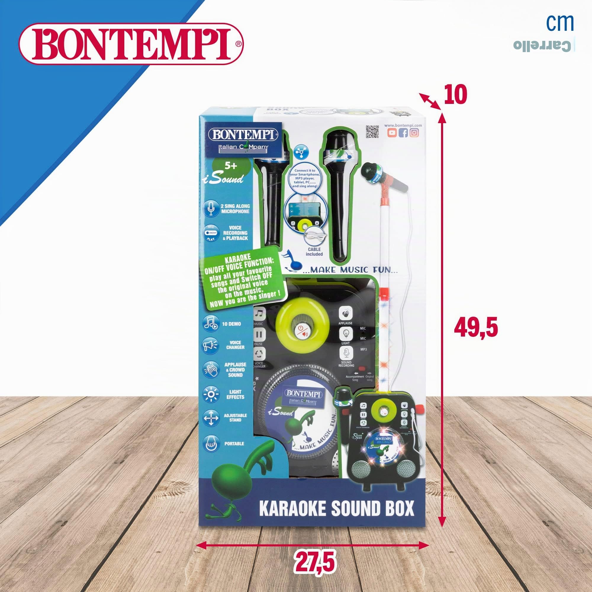 BONTEMPI 46946 Altoparlante karaoke portatile giocattolo con 2 microfoni per bambini/altoparlanti portatili/musica altoparlante portatile. microfono karaoke, microfono per bambini/giocattoli per