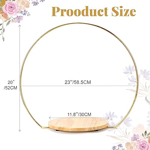 Miniatura 3 de Sntieecr Soporte de metal dorado de 20 pulgadas para tartas con soporte de madera, arco de mesa dorado con aro floral de metal para mesa, soporte de