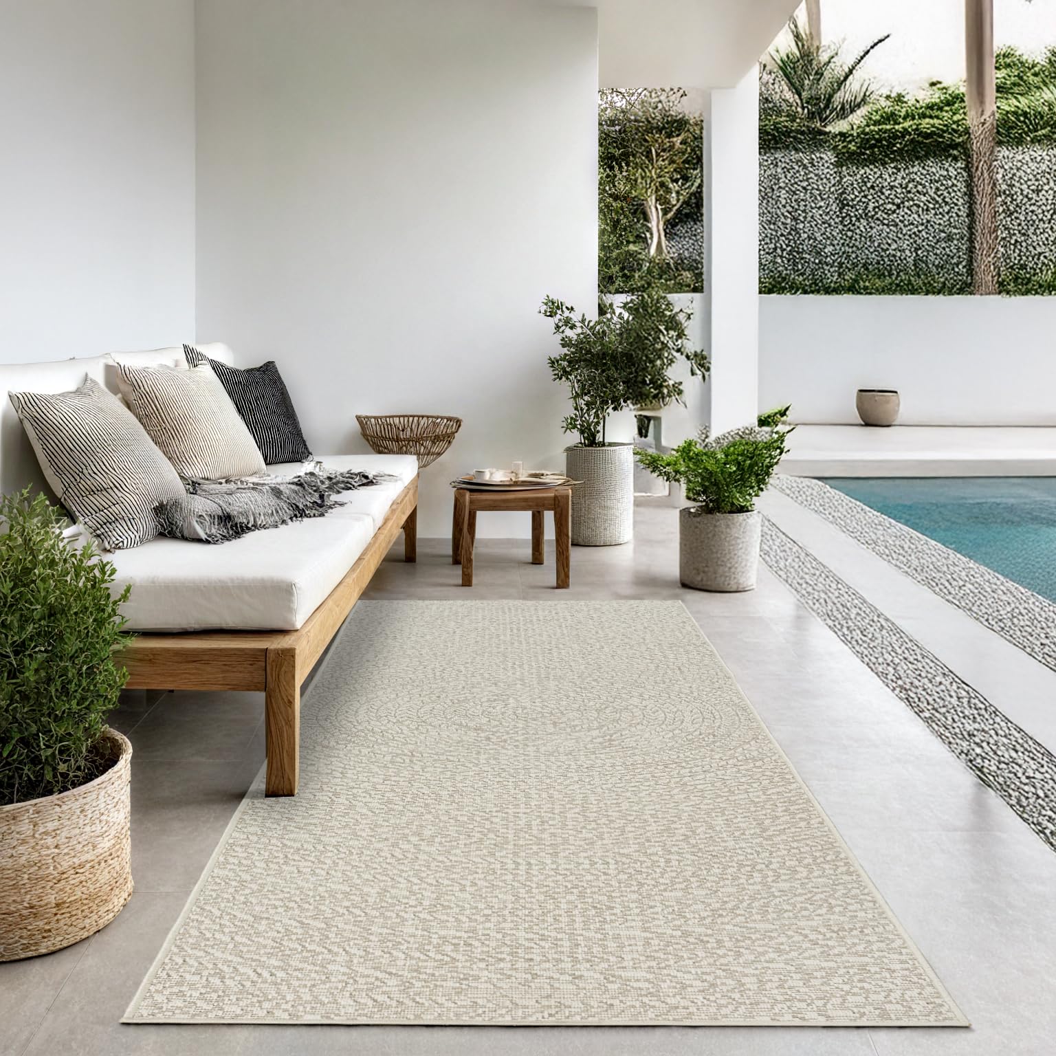 the carpet Kansas - robust indoor and outdoor carpet in natural jute look, weatherproof, suitable for patio and garden, Cream, ca. 60 x 180 cm — image 1