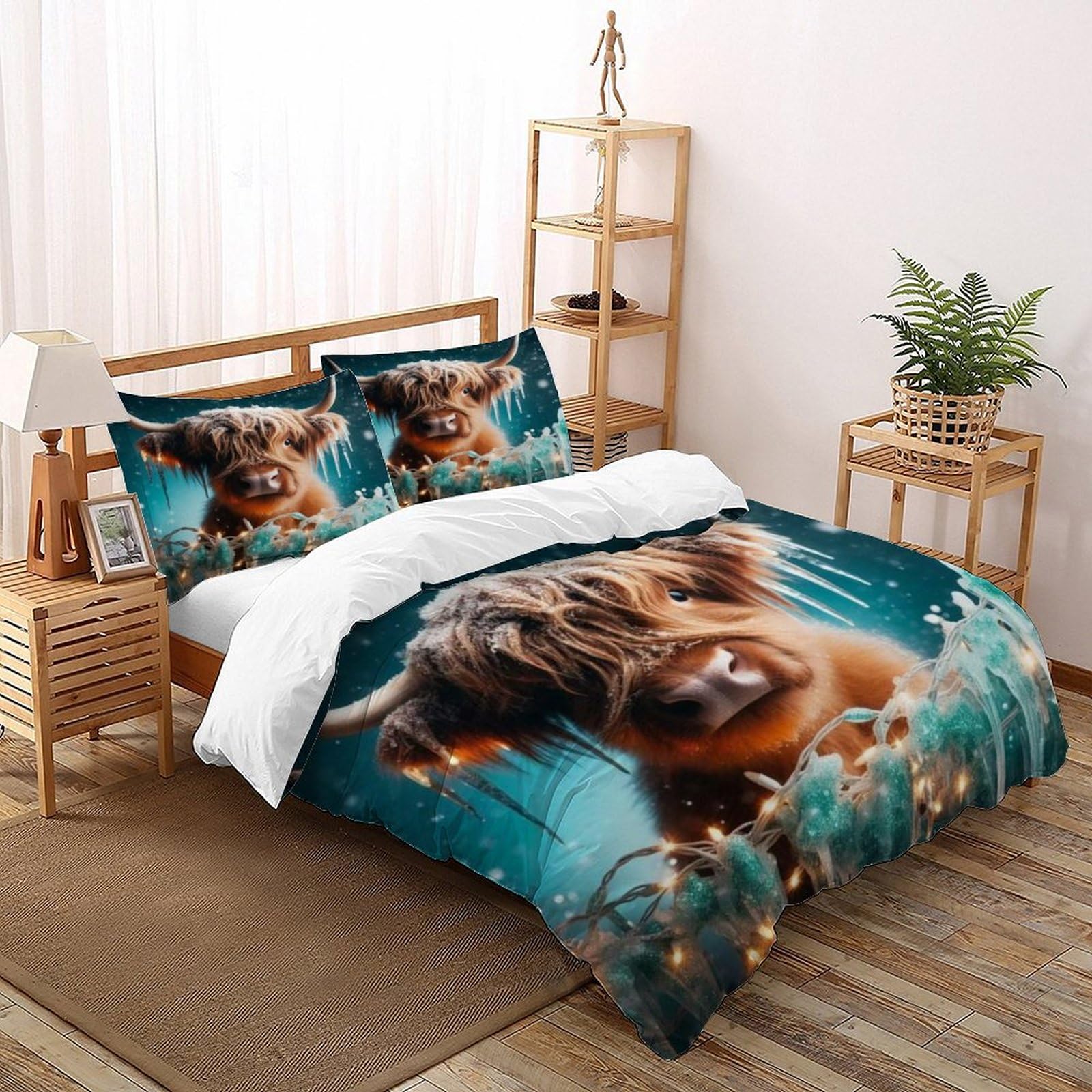 Housse de couette Highland Cow en microfibre respirante et zip résistant