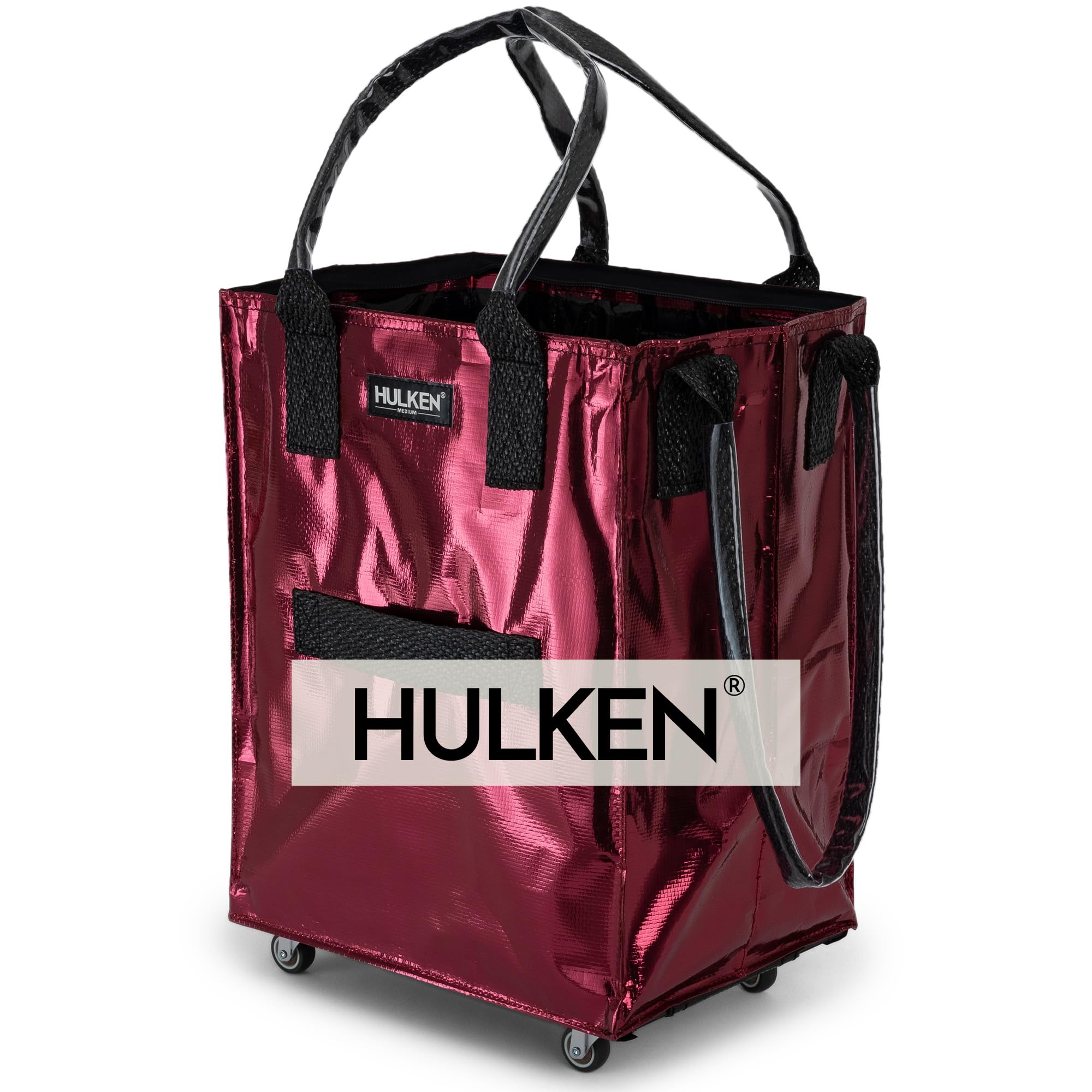 HULKEN - (Medium, Cosmic Red Reusable Grocery Bag On Wheels, Shopping Trolley, Rolling Tote, Zipper Closure, Lightweight, Carries Up to 66 lb, Folds Flat, Unbreakable Handles