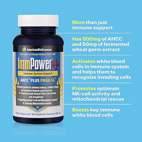 Miniatura 3 de American BioSciences ImmPower Plus, AHCC y suplemento de hierbas de extracto de germen de trigo fermentado, 550 mg por cápsula para apoyo