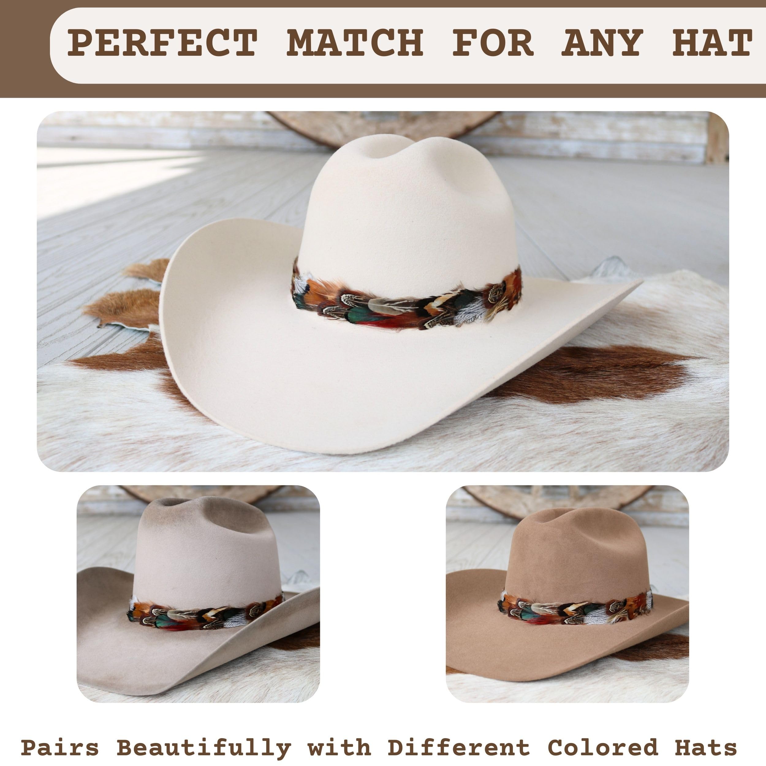 Vistoso Western Feather Cowboy Hat Band for Men Women Natural Feather (Width: 3 cm)