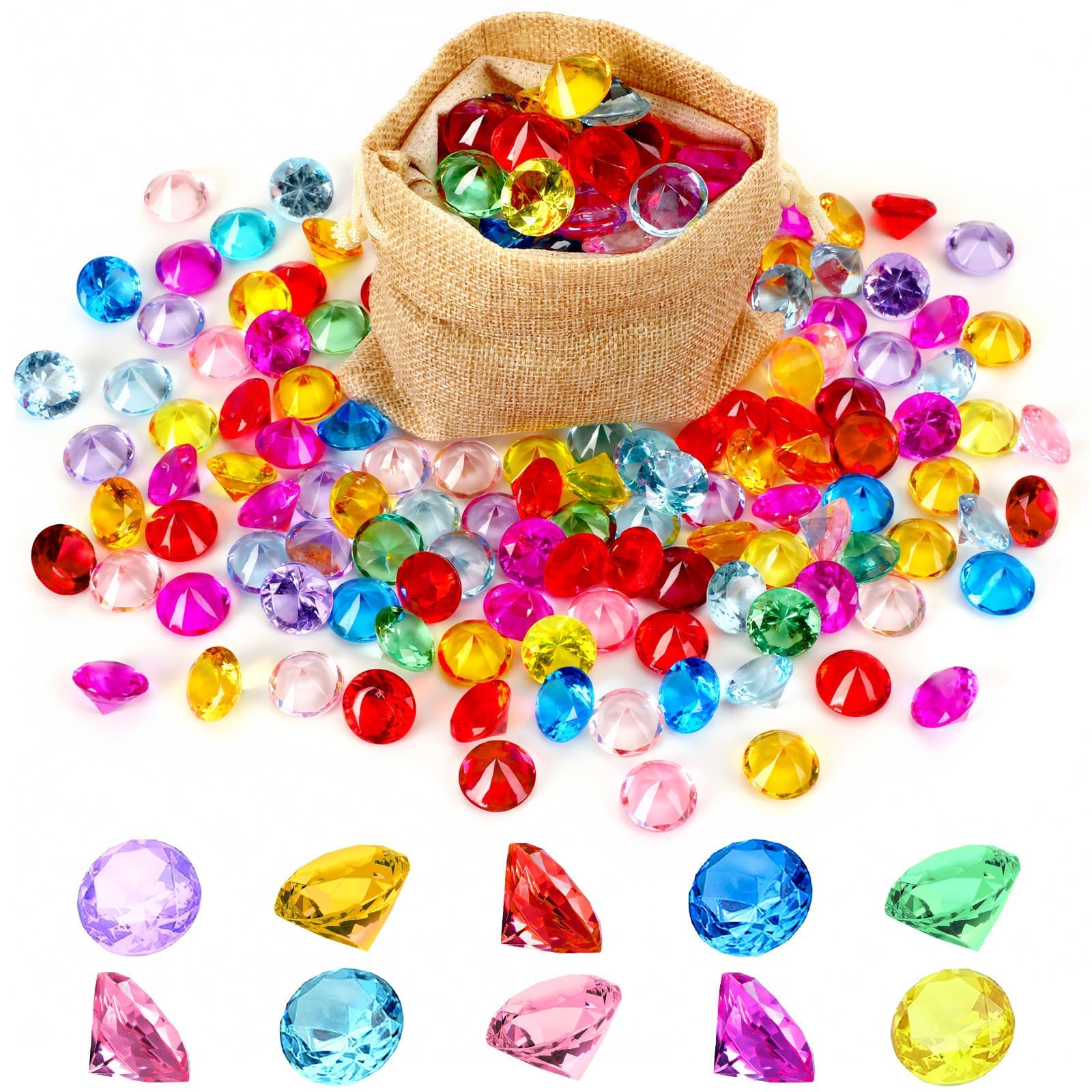 MARFOREVER 150 Stück Piratenschatz-Edelsteine, 2 cm große Acryl-Tauchjuwelen, Schatz-Edelsteine ​​für Poolspielzeug, Sinnesboxen, Piratenparty-Gastgeschenke, Dekorationen, Schatzsuchspiele