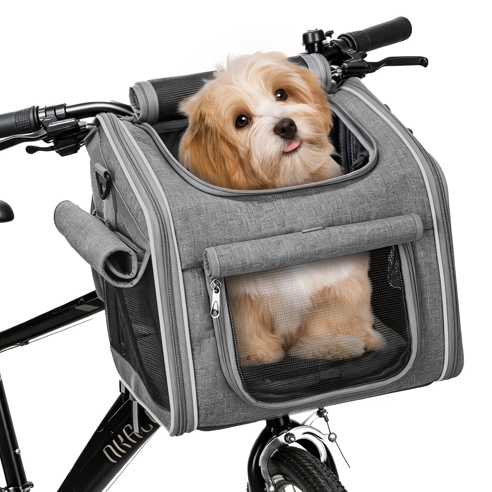 Cesta para perros para bicicleta delantera hasta 5 kg, cesta para perros 4 en 1 para bicicleta, cesta plegable transpirable para bicicleta para perros, mochila ampliable, bolsa de viaje para gatos y