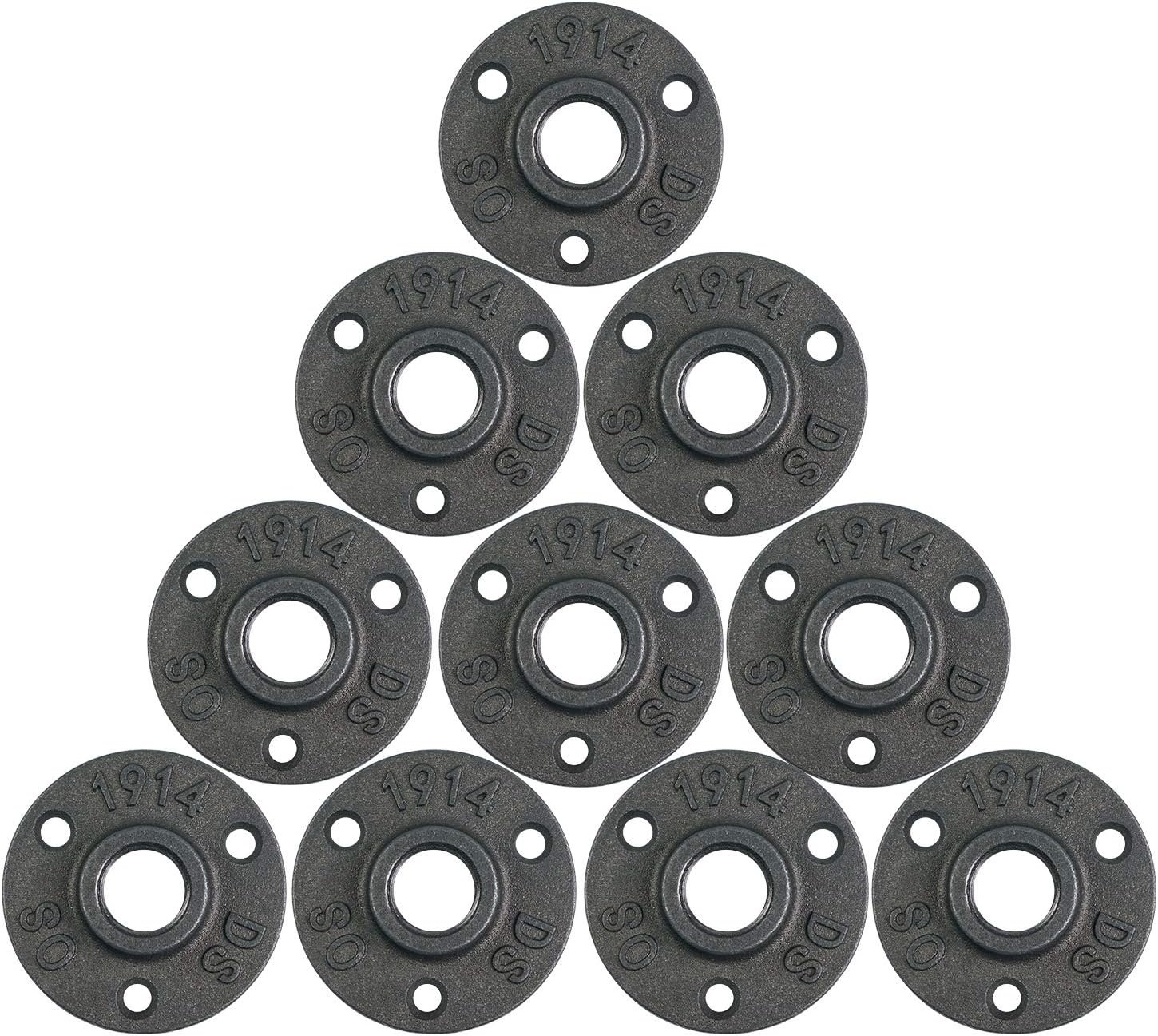 10Pcs 1/2-INCH Floor Flange Industrial Steel Malleable Cast Iron Pipe Fittings Retro Decor Furniture DIY BSP Threaded Hole