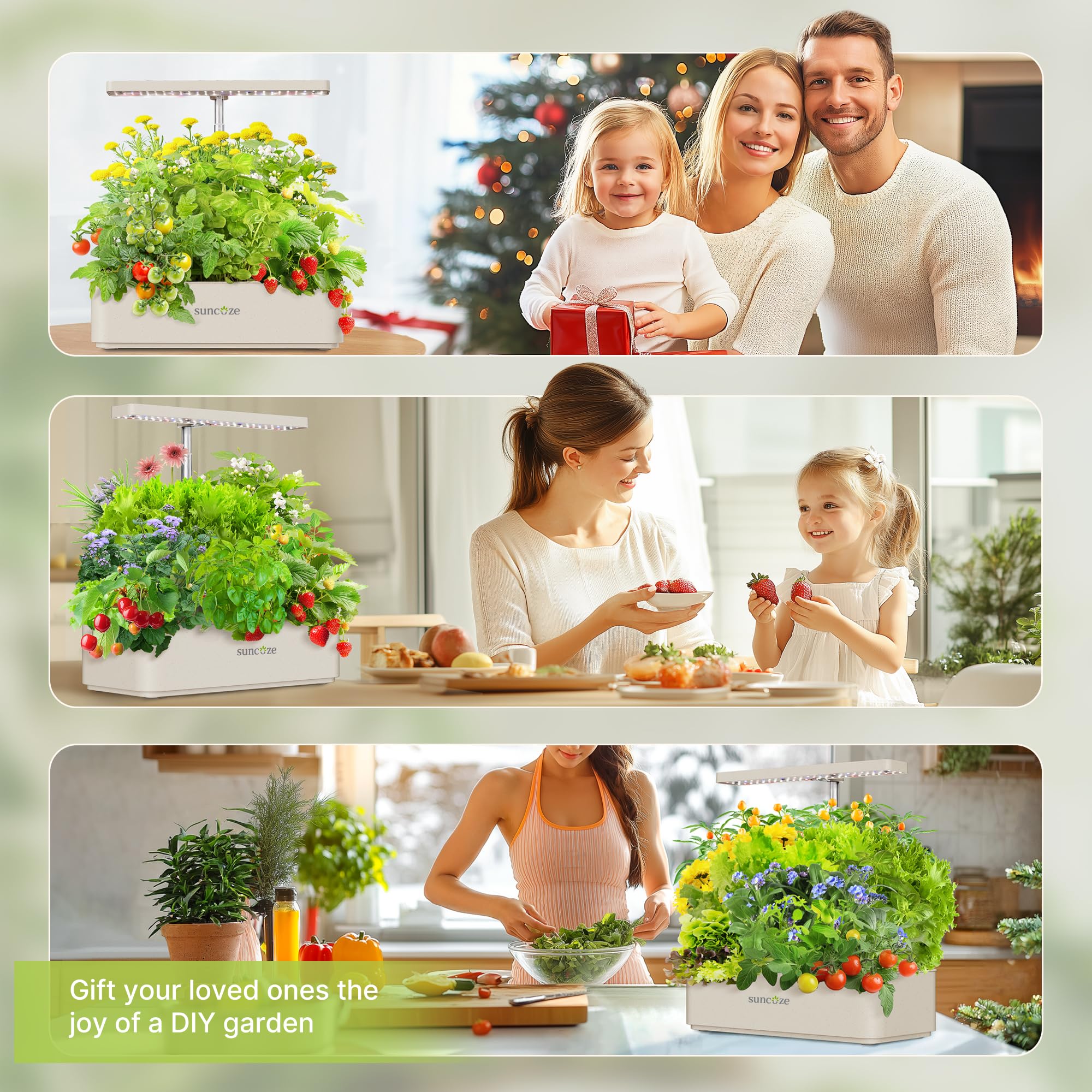 SUNCOZE Kit de sistema de cultivo hidropónico, 12 cápsulas, luz LED de cultivo de 24 W, tanque de agua de 4 litros con bomba silenciosa, altura ajustable, kit de maceta de jardín de hierbas, regalos