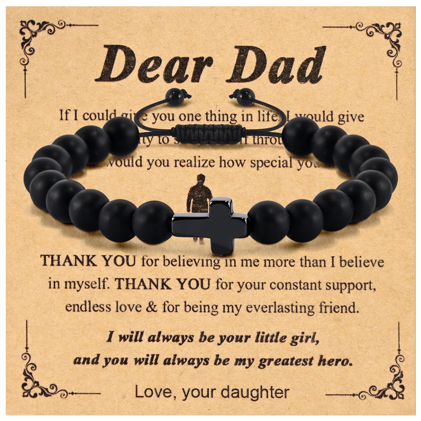 Hamoery Bracelets for Men Natural Tiger Eye Stone Beads Braided Rope Bracelet Gift for Dad Husband with Box Meaningful Cards(F-ToMyMan)