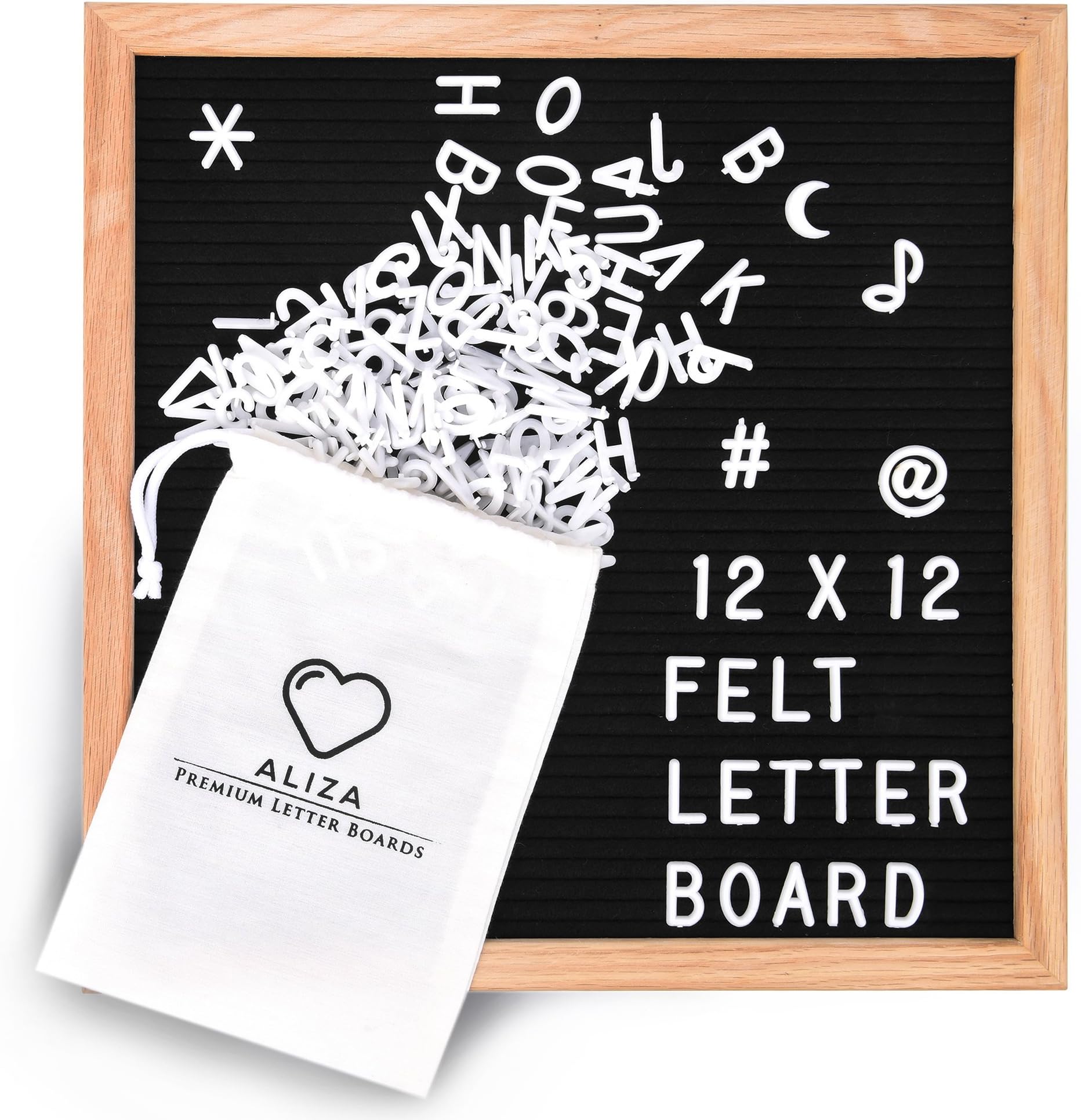 12” x 12” Inch Black Felt Letter Board by Aliza | Artisan Crafted Changeable Wooden Oak Board Set - Comes With 344 Vintage White Letters, Emojis and Special Characters – The Perfect Holiday Gift