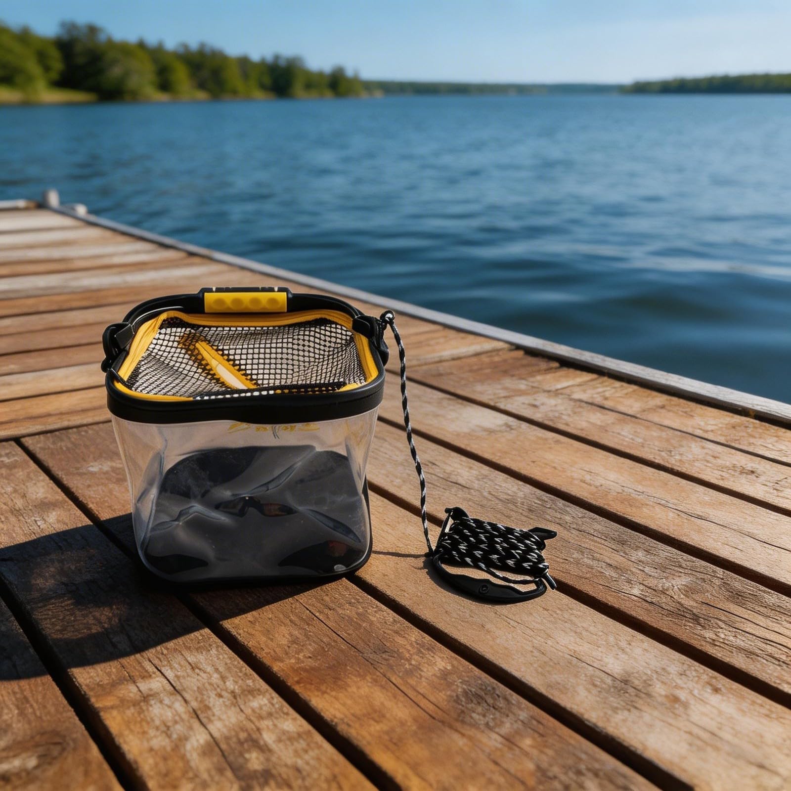Foldable Fishing Bucket with Clear EVA Body, Reinforced Triangular Supports and Leak Resistant Double Layer Bottom for Long Term Use (13L)