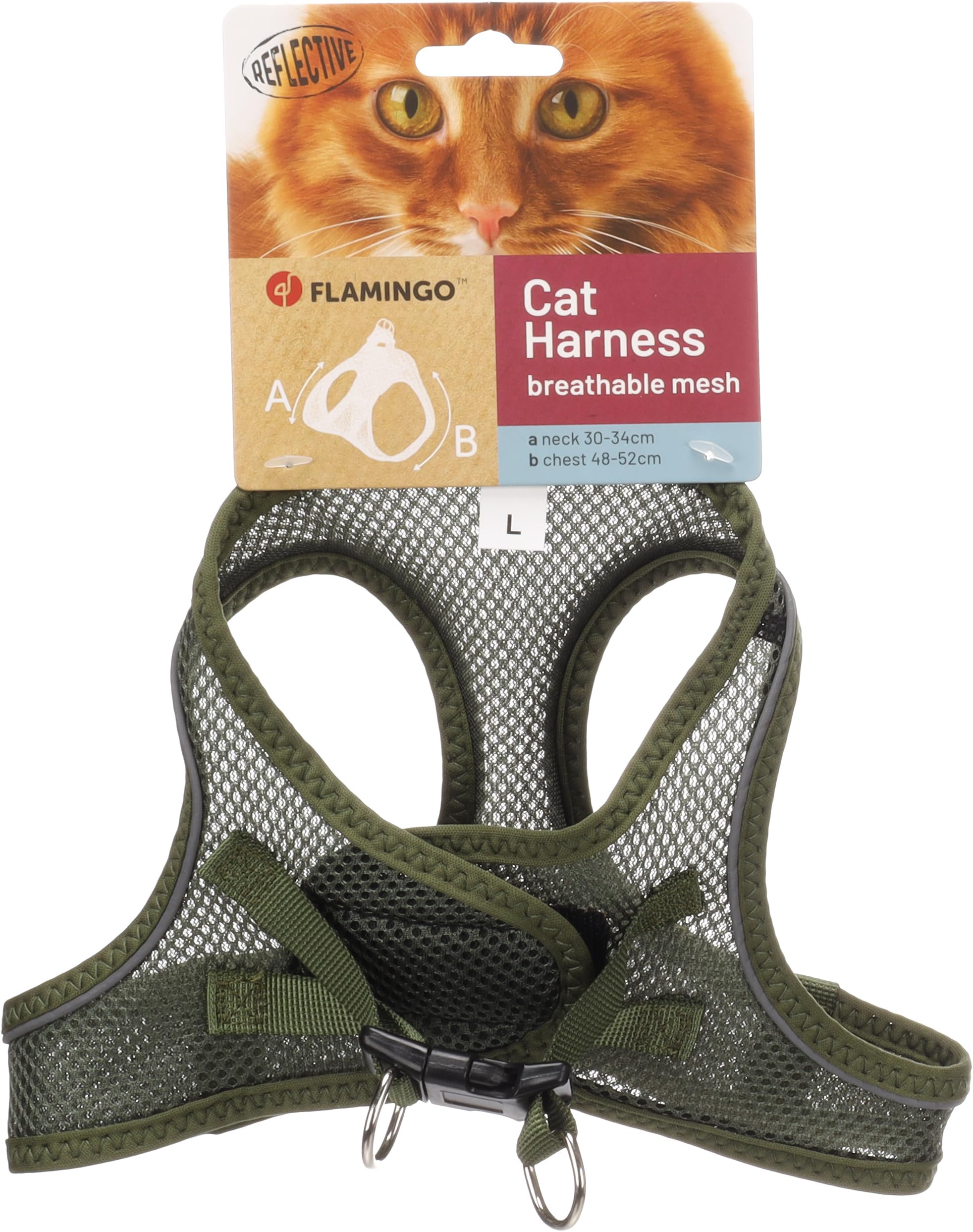 Flamingo Cat Harness Step&Go Berta Khaki L 30-34cm 48-52cm
